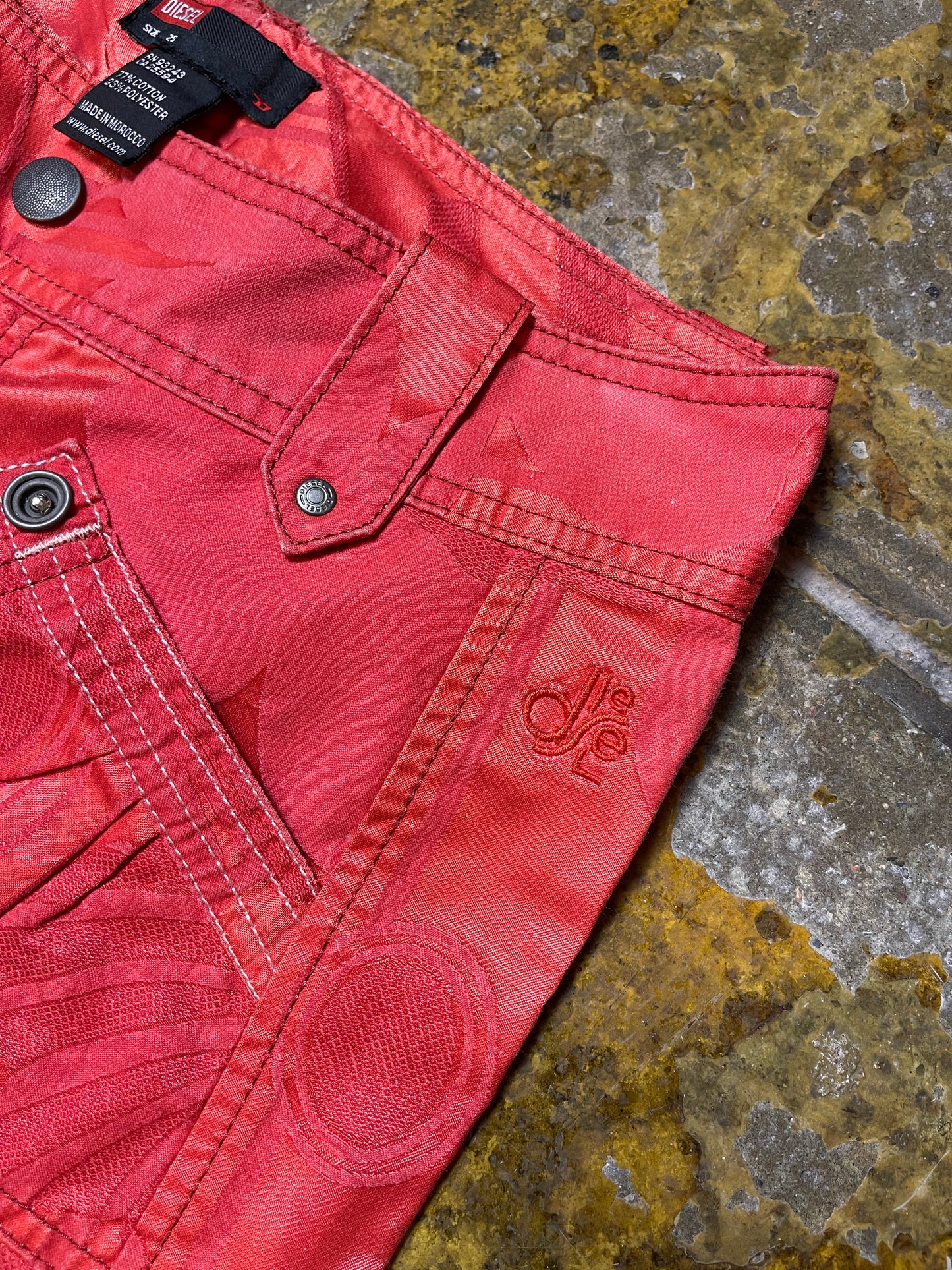 Diesel Red Low Waist Capri Pants Shorts 2000s Deadstock | XS-S