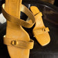 Vintage 90s / 2000s Loewe Lizard-Embossed Asymetric Strap Sandals Brown - EU37