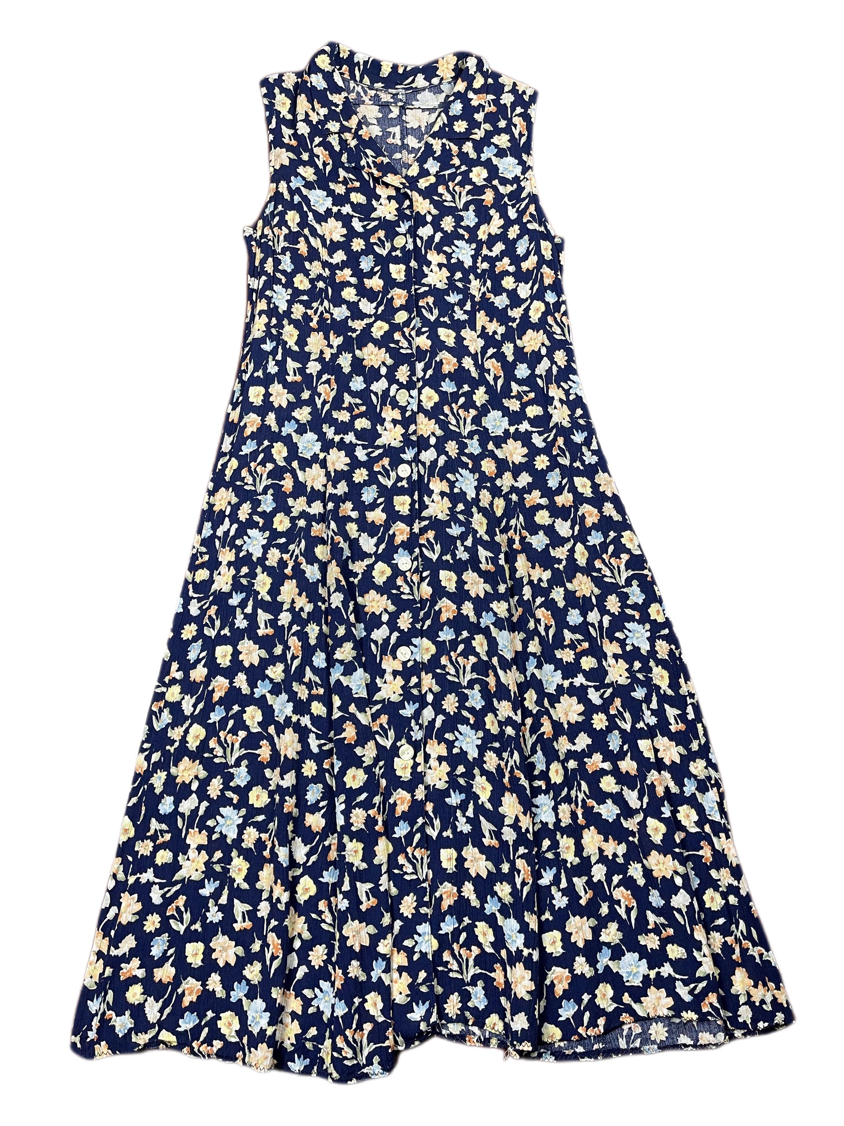 Vintage Sleeveless Dress Flowers Multicolor - XL