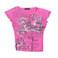Y2k Hello Paris Short Sleeve Top Pink - M