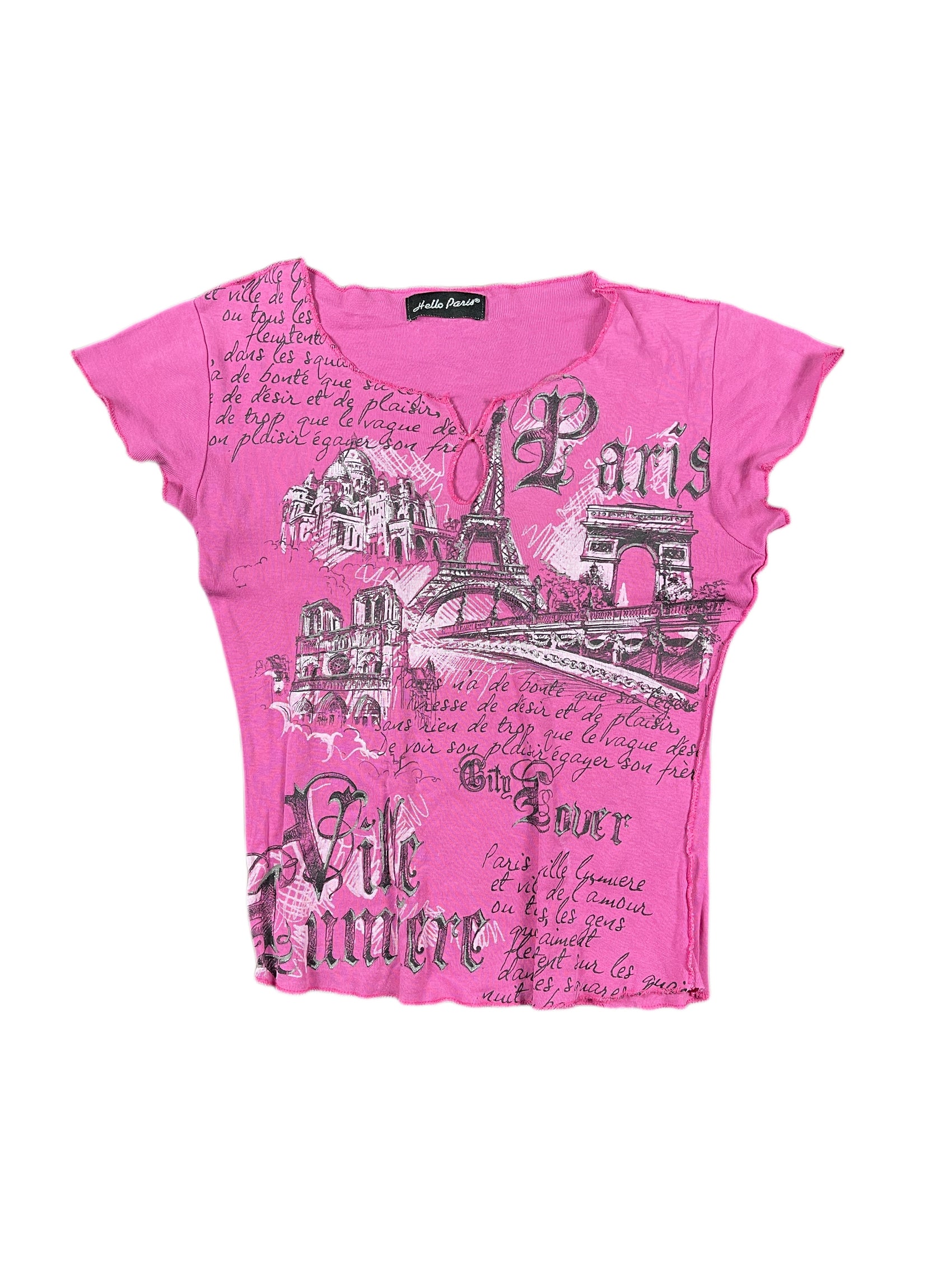 Y2k Hello Paris Short Sleeve Top Pink - M