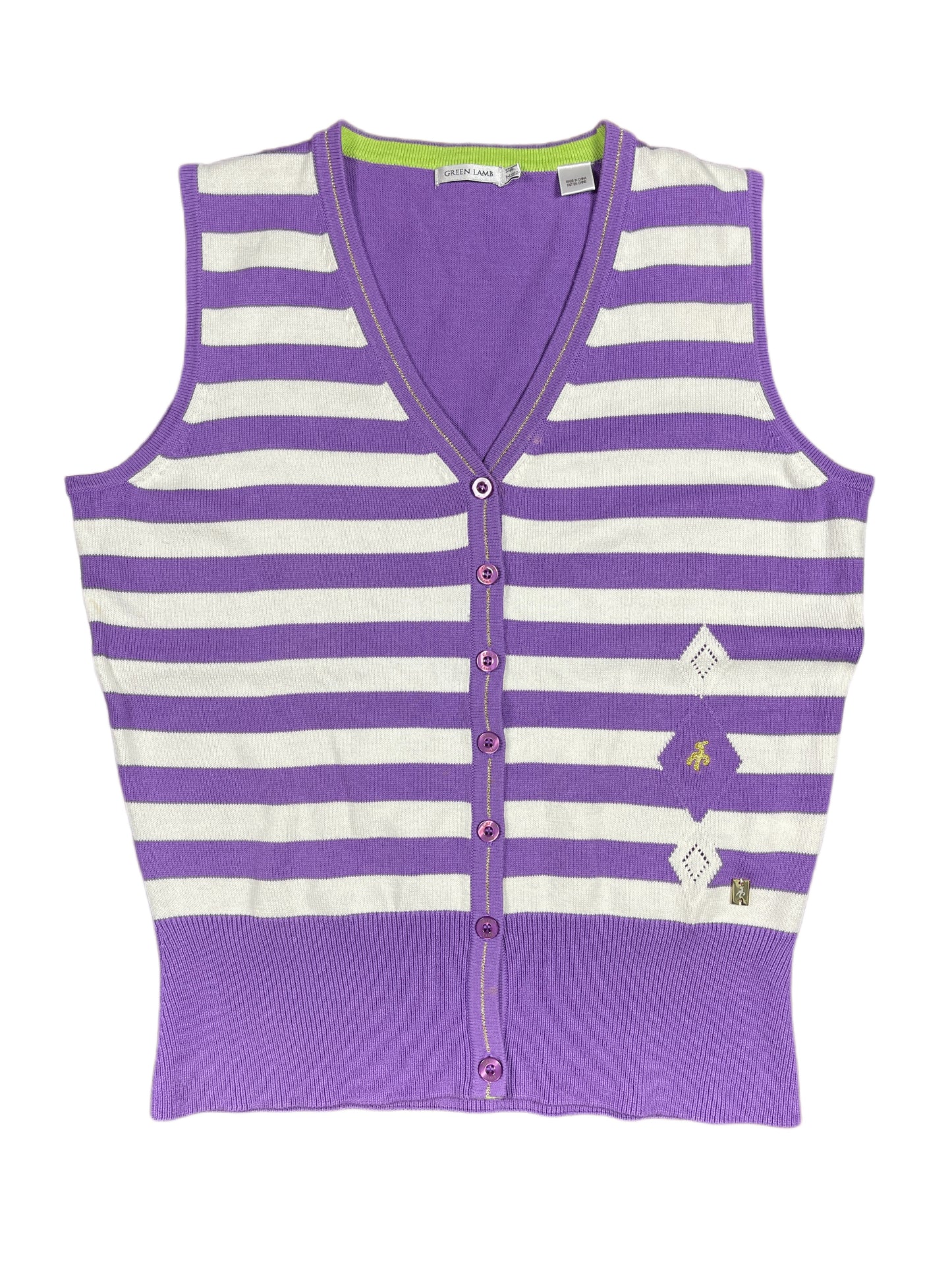 Green Lamb Sleveless Knitted Top Purple White - M