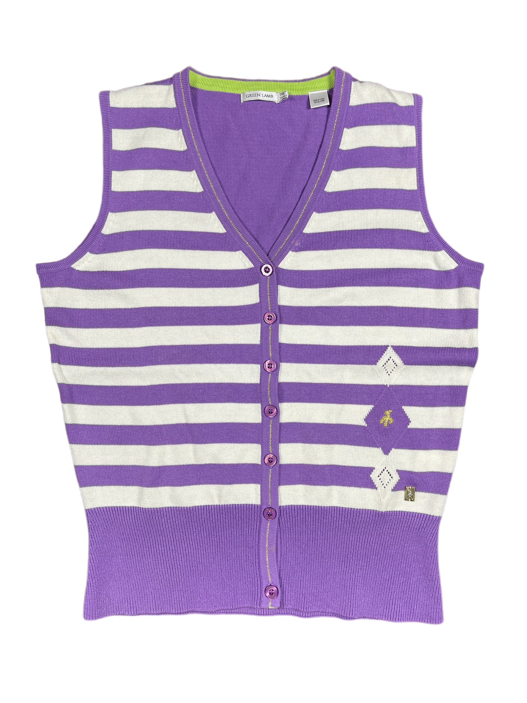 Green Lamb Sleveless Knitted Top Purple White - M