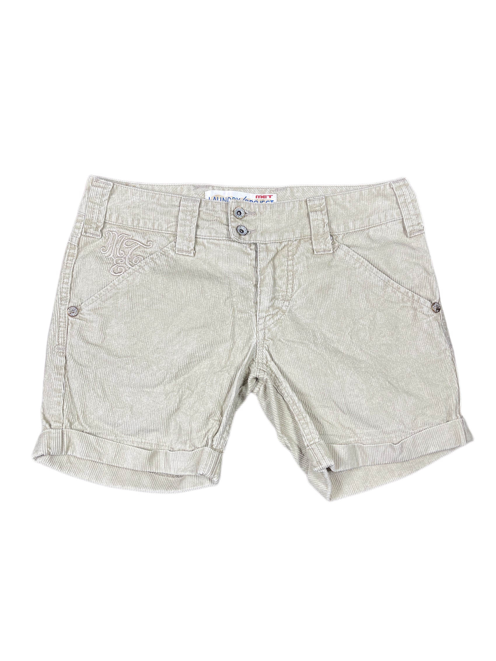 Y2k Met Laundry Project Low Waist Corduroy Shorts Cream - S/M