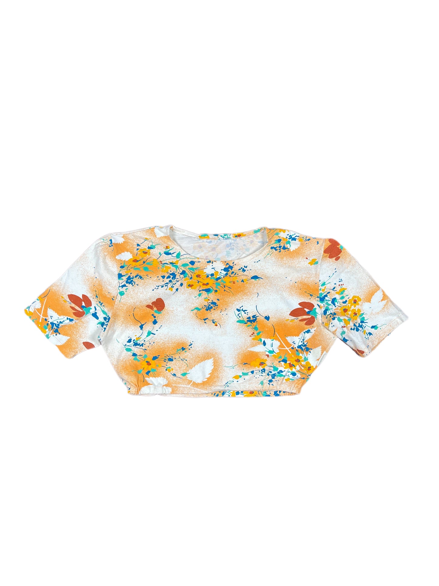 Y2k Short Sleeve Crop Top White Orange - L