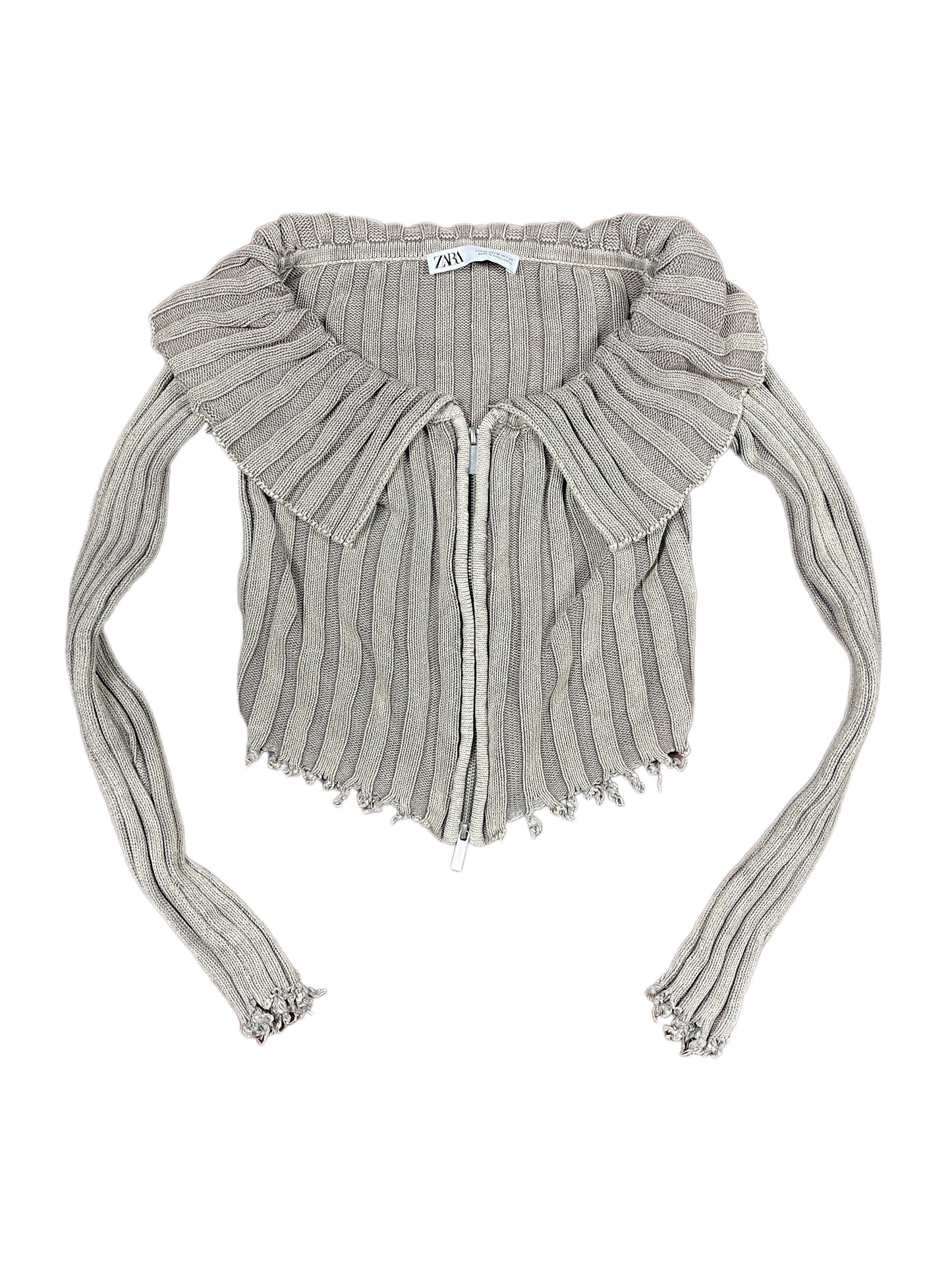 Zara Knitted Long Sleeve Top Brown Gray - M