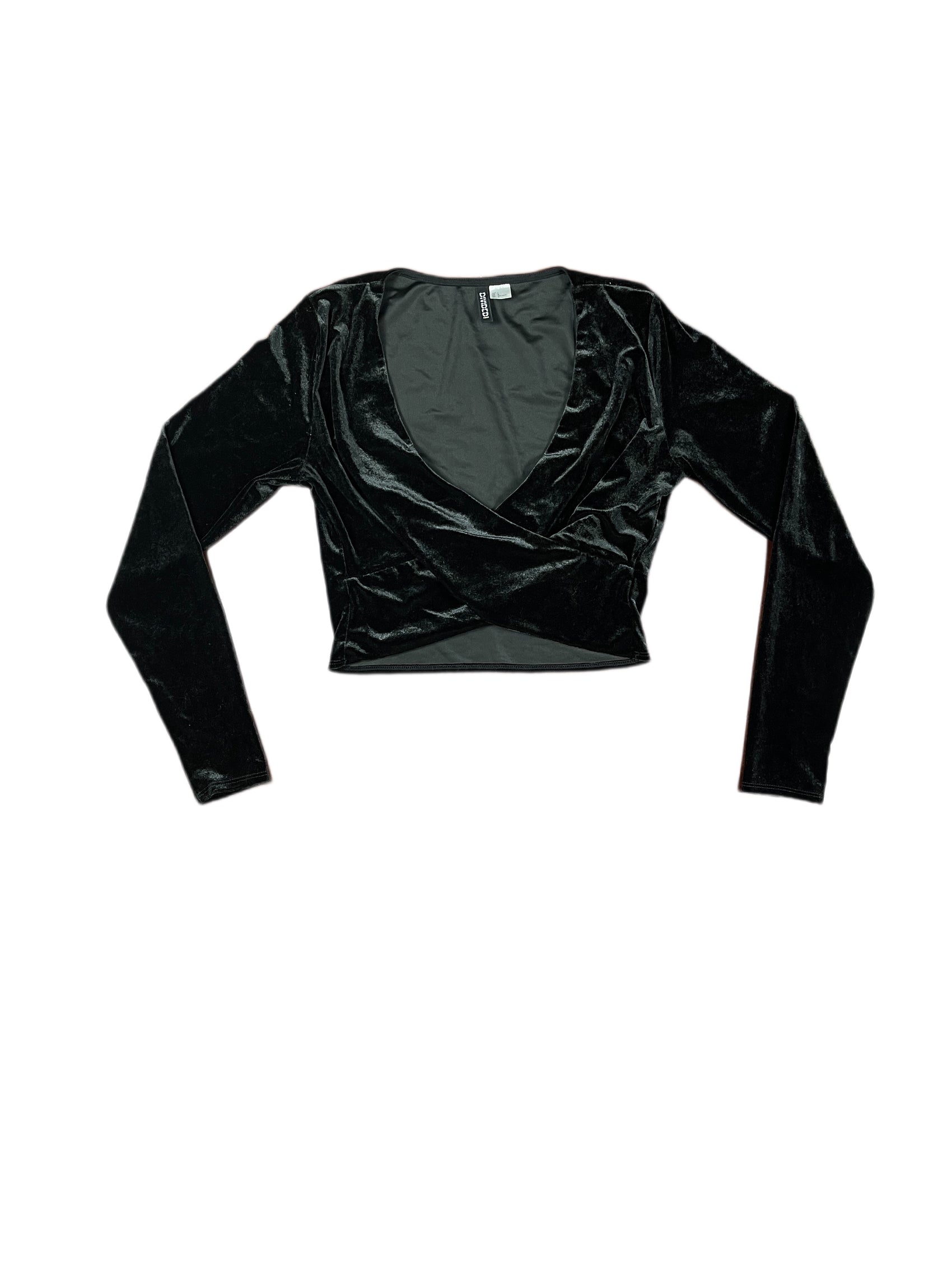 Y2k Divided Long Sleeve Top Velvet Black - L