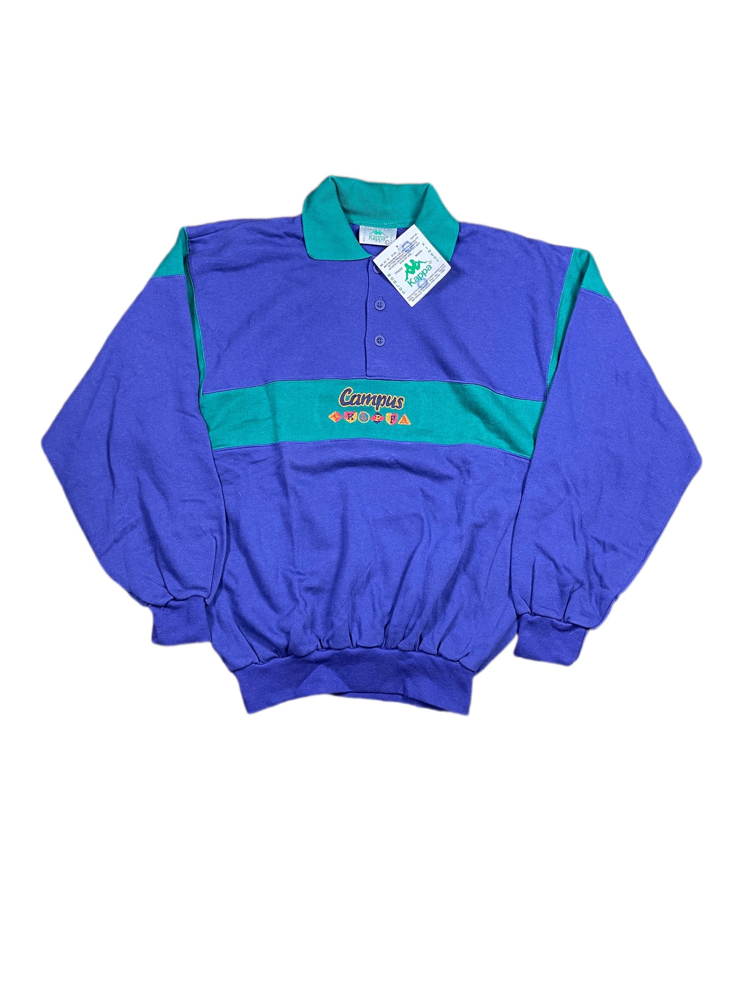 Vintage Kappa Campus 1990s Deadstock Sweatshirt Navy Green - L