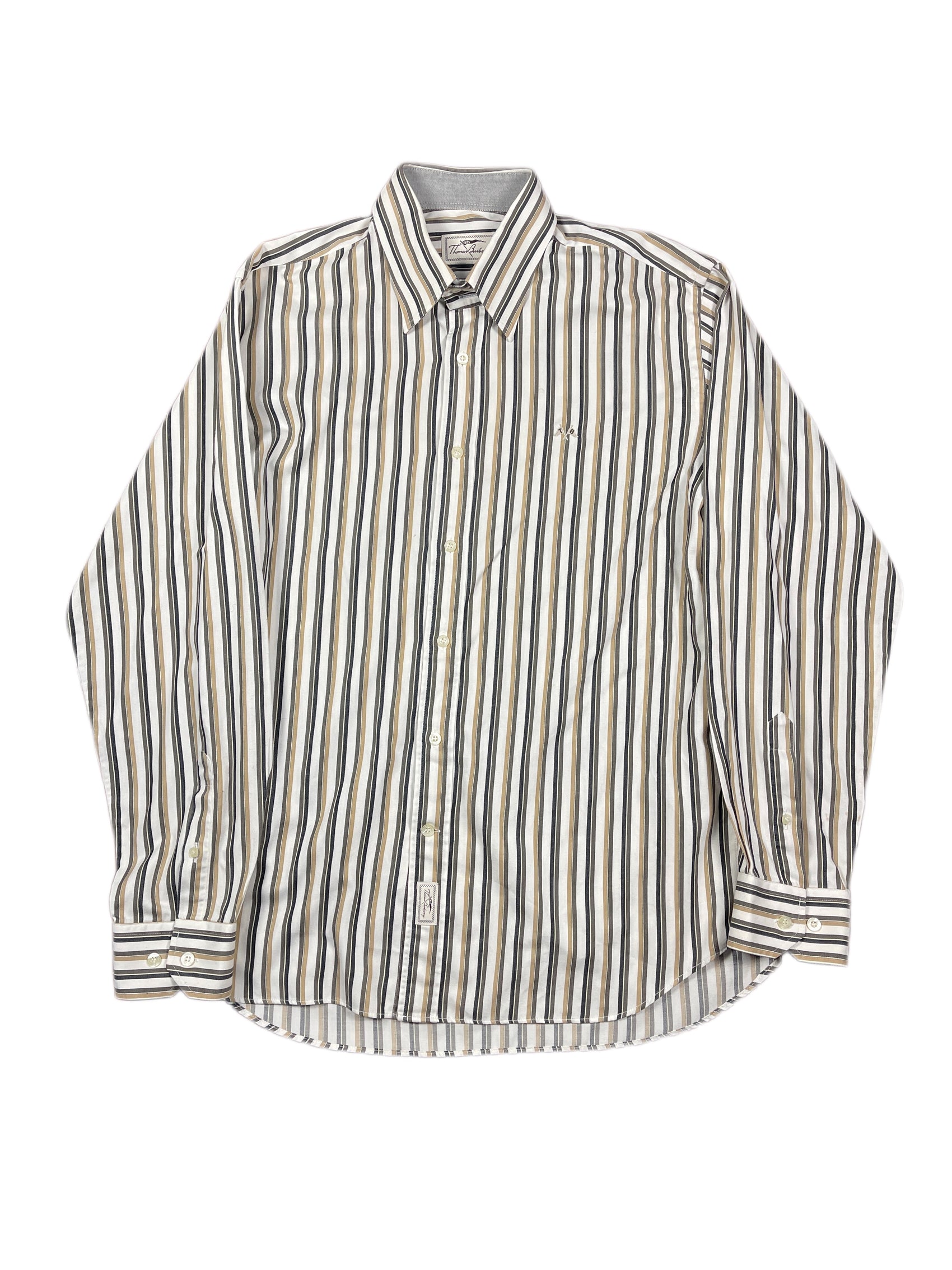 Vintage Thomas Burberry Long Sleeve Shirt Striped White Cream - XL