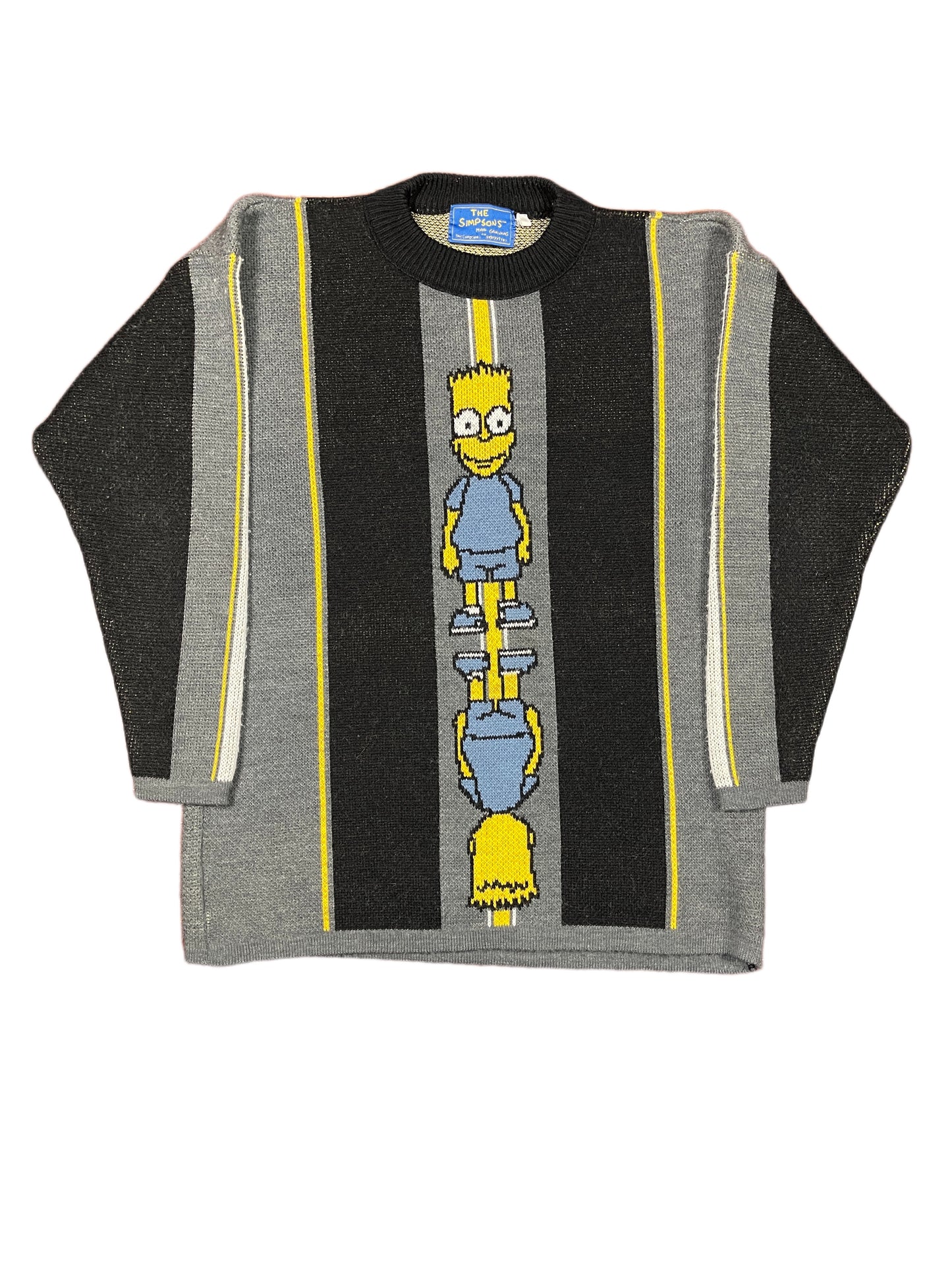 Vintage The Simpsons 1997 Bart Chunky Knitted Sweatshirt Gray Black - M