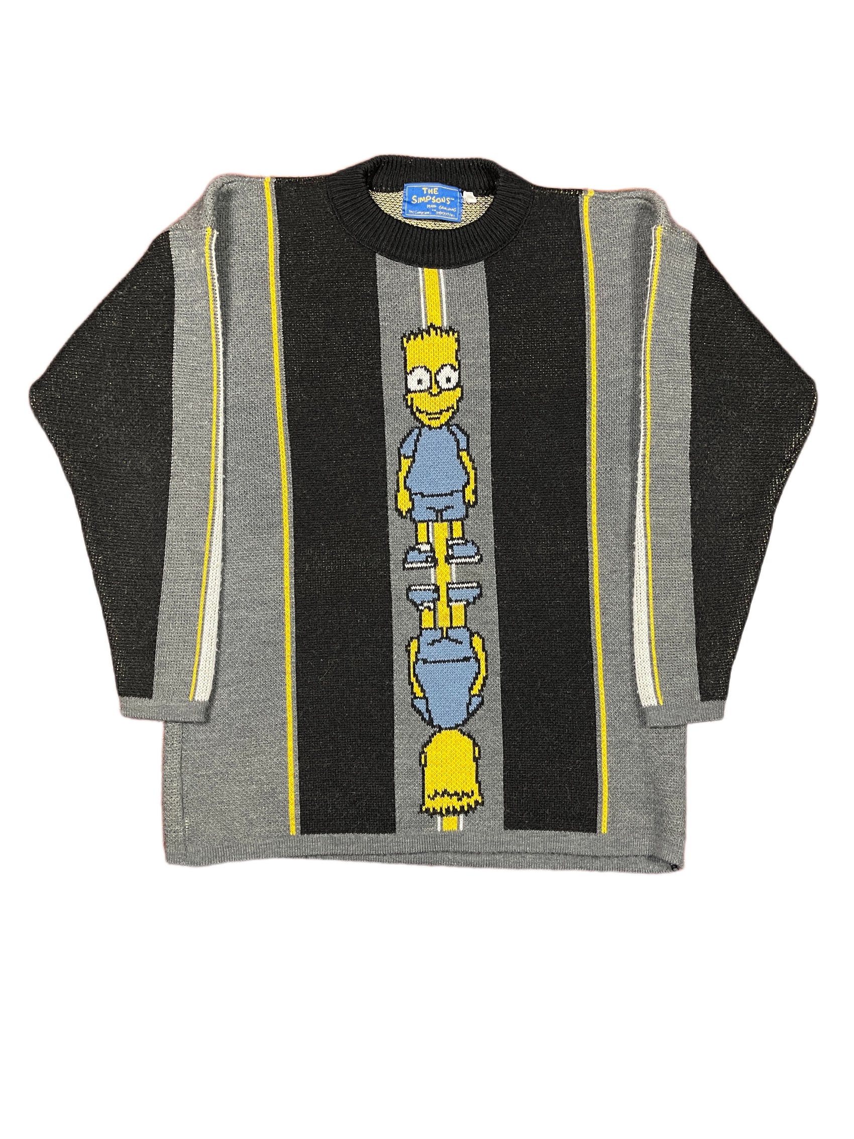 Vintage The Simpsons 1997 Bart Chunky Knitted Sweatshirt Gray Black - M