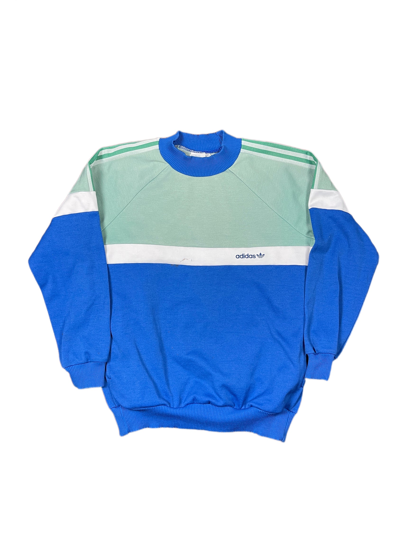 Vintage 80s Adidas Sport Sweatshirt Blue Green - S