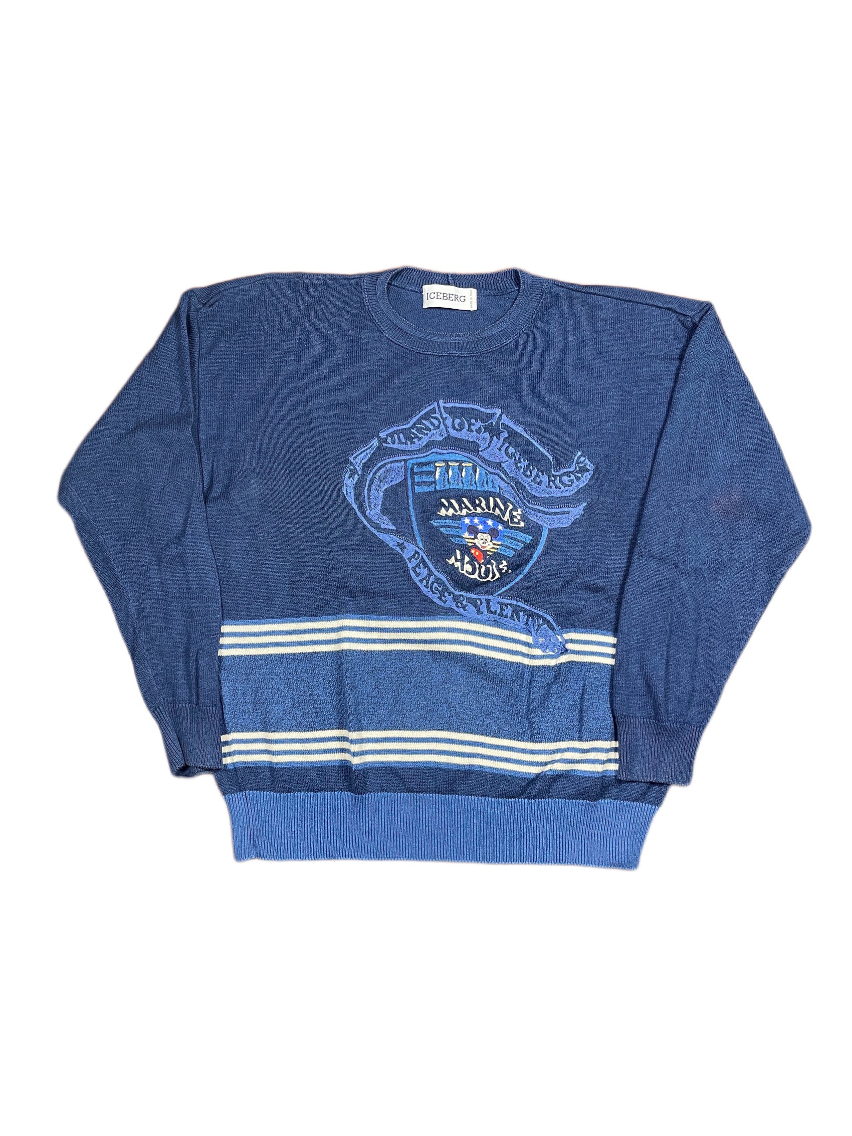 Vintage Iceberg 1991 Mickey Mouse Marina Knitted Sweatshirt Blue - L