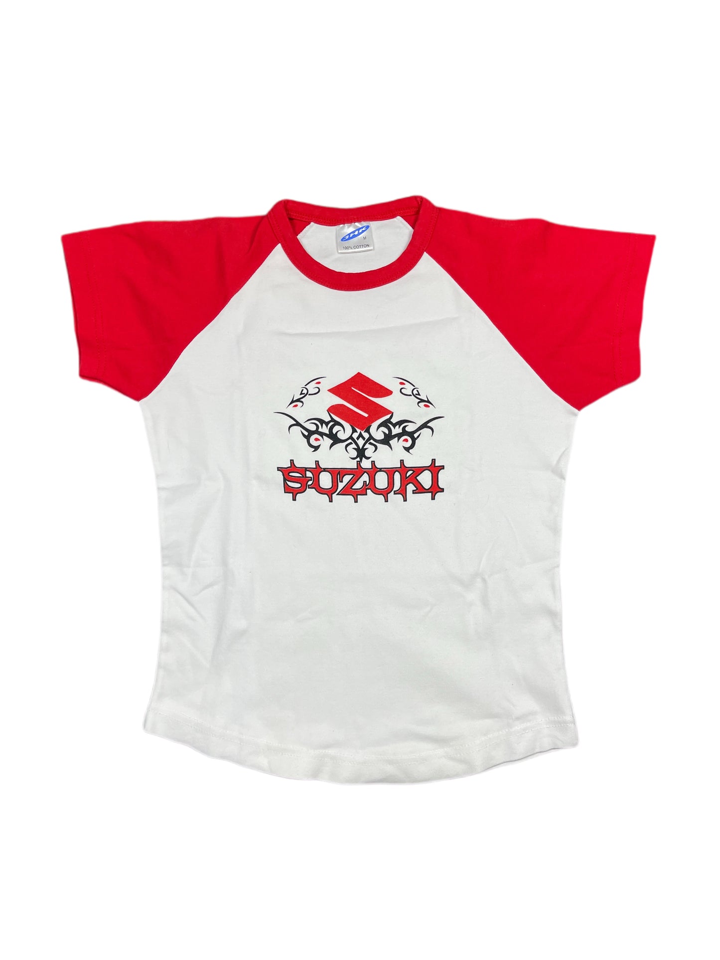 Vintage 2000s Suzuki JHK Short Sleeve Top White Red M