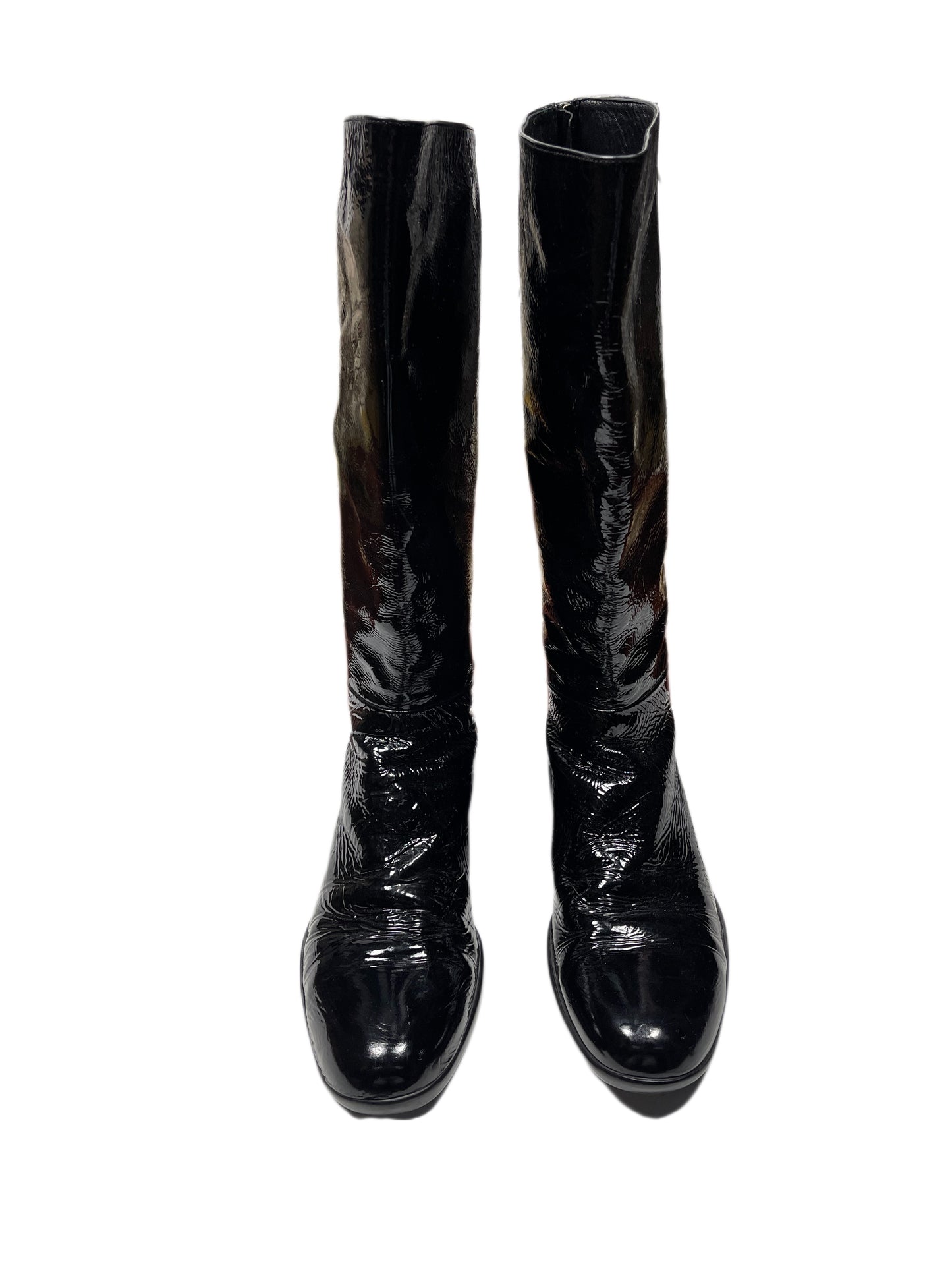 Y2k Prada Sport Knee High Patent Leather Black Boots - 39
