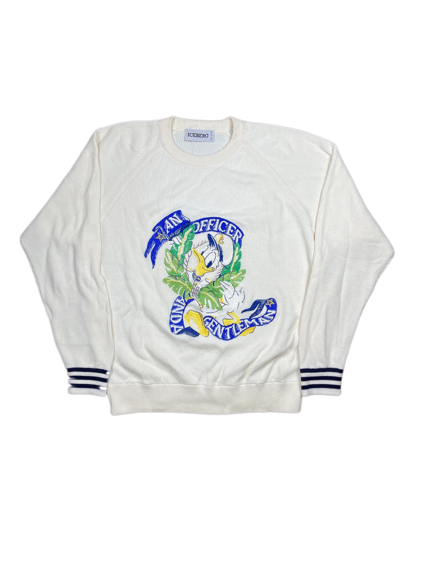 Vintage Iceberg 1990s Disney Donald Duck Knitted Sweatshirt White - XL