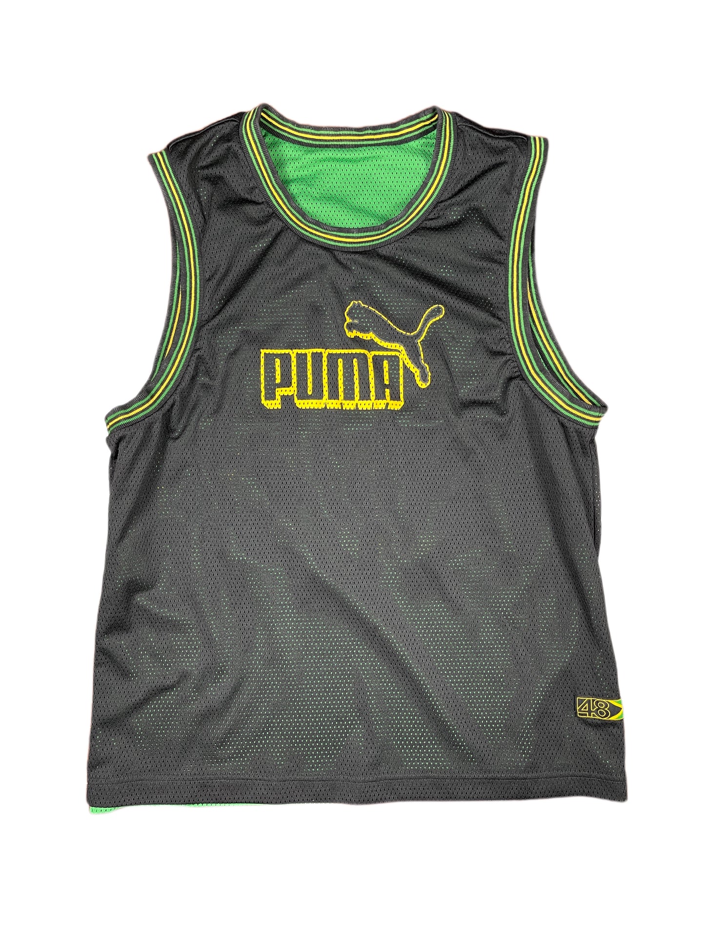 Vintage Puma Jamaica Reversible Sports Tank Top Green Black - L