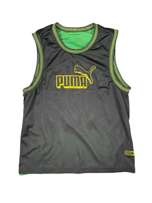 Vintage Puma Jamaica Reversible Sports Tank Top Green Black - L