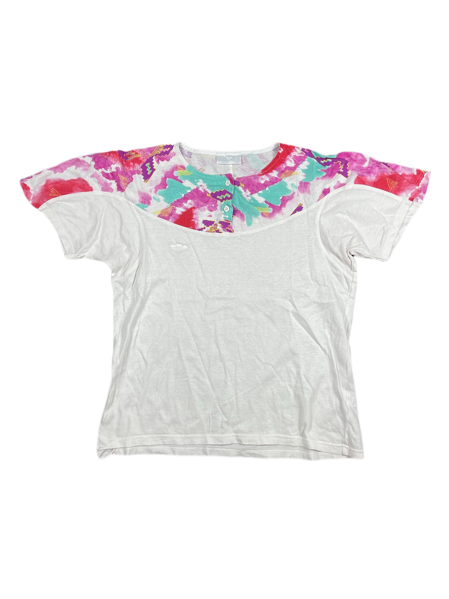 Vintage Adidas 1990s Short Sleeve Top White Pink - M