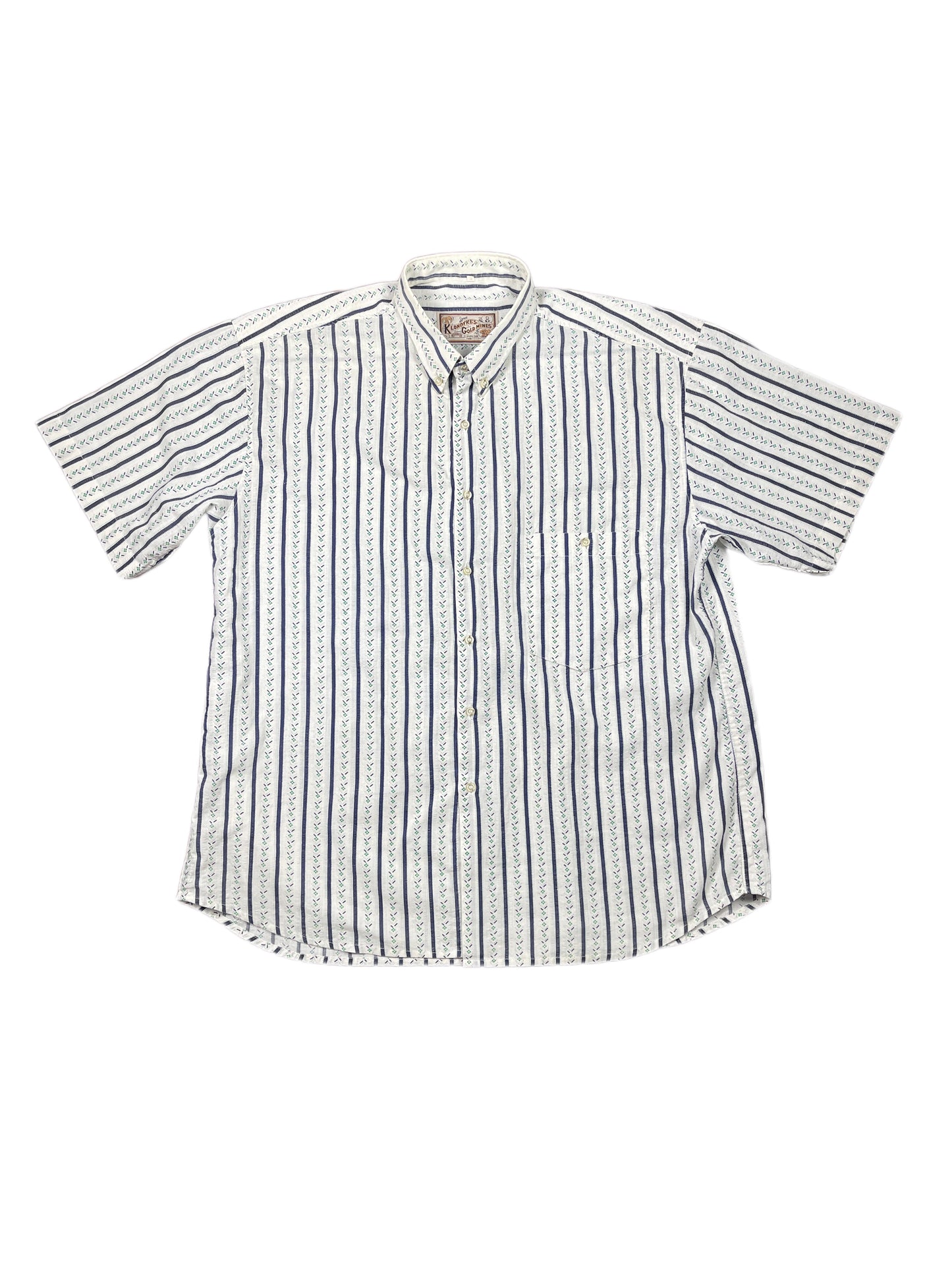 Vintage Klondike Short Sleeve Shirt Striped White Blue - XL
