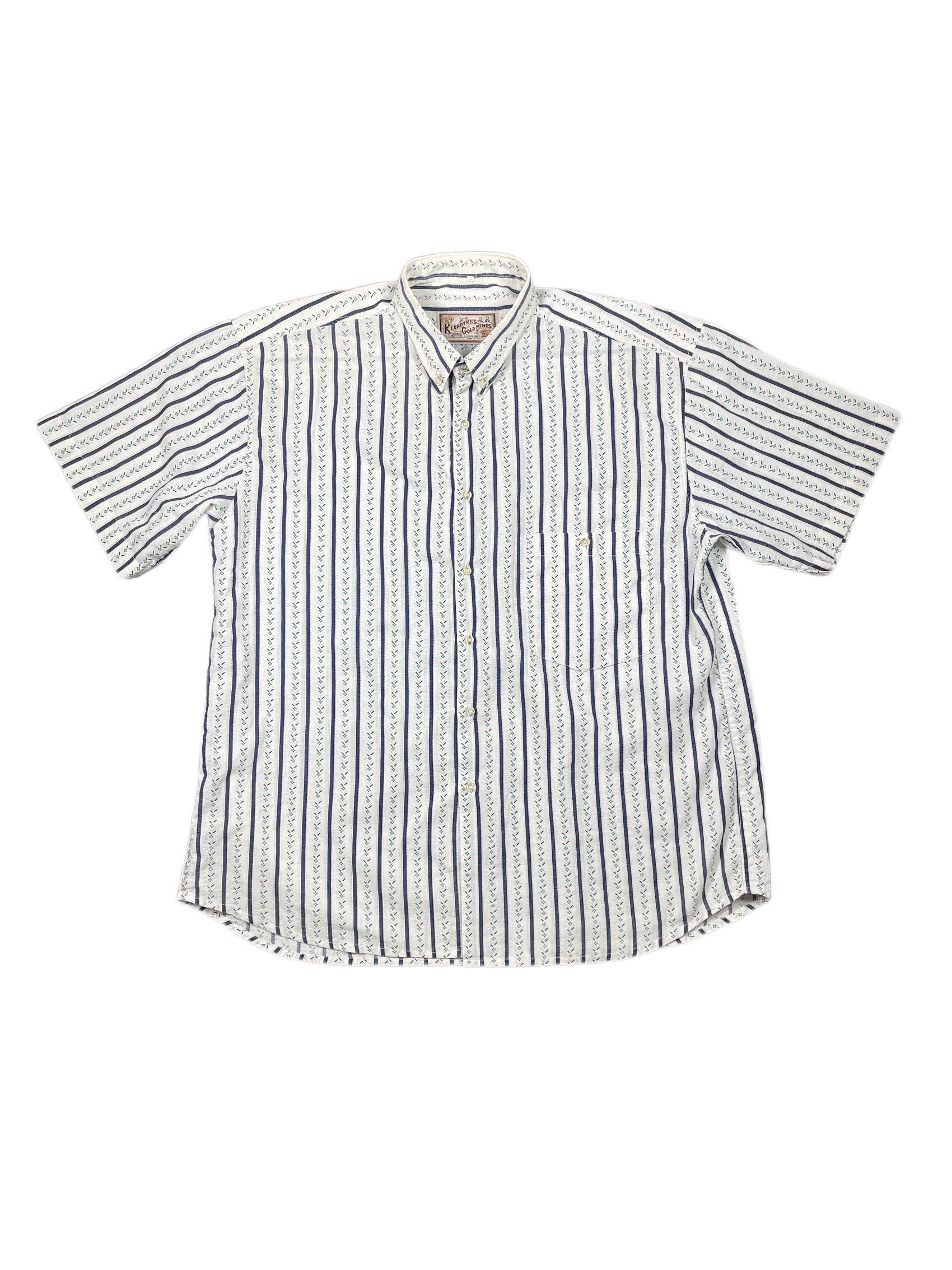 Vintage Klondike Short Sleeve Shirt Striped White Blue - XL