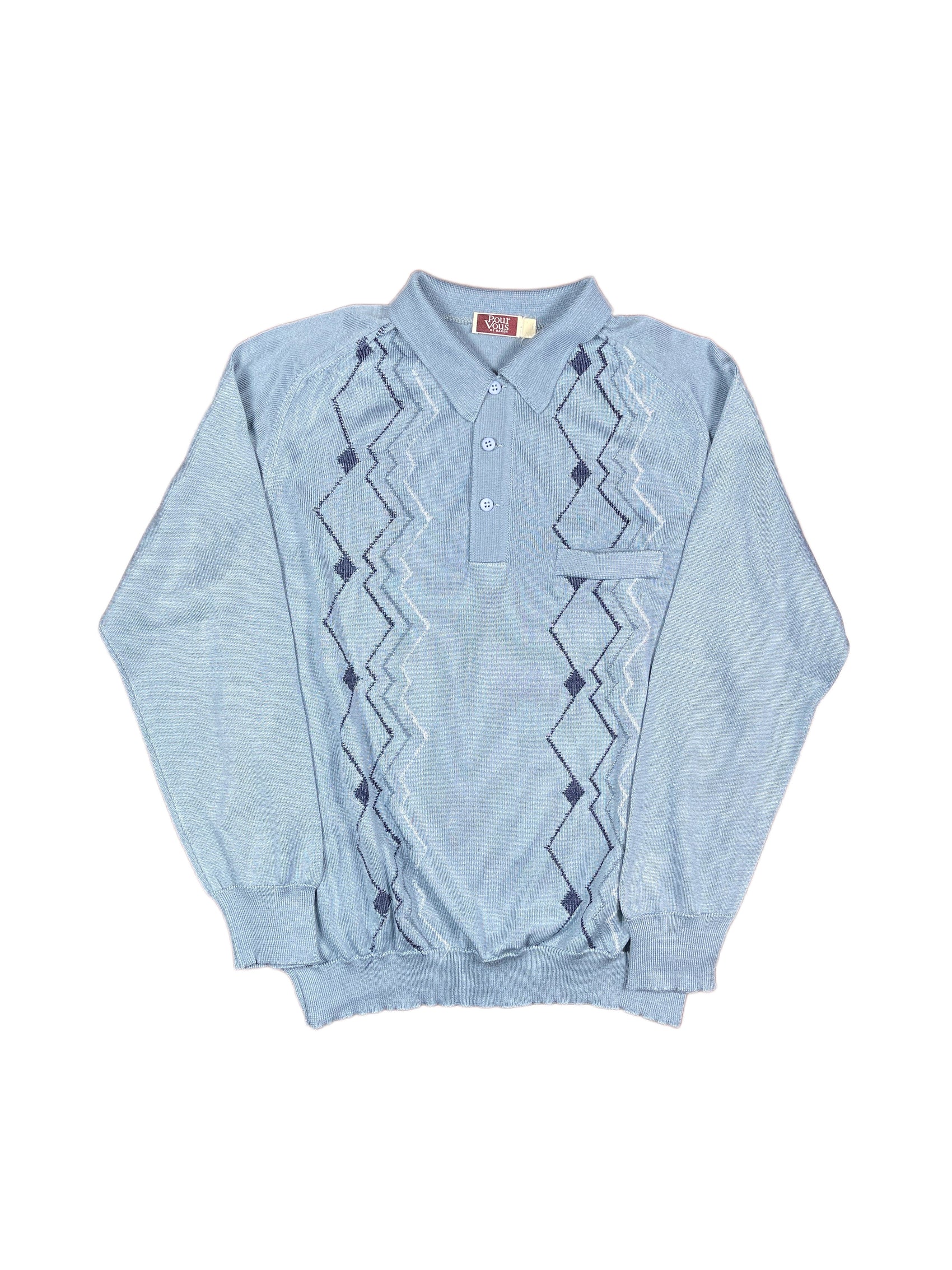 Vintage Pour Vous Knitted Zip Sweatshirt Blue - M/L
