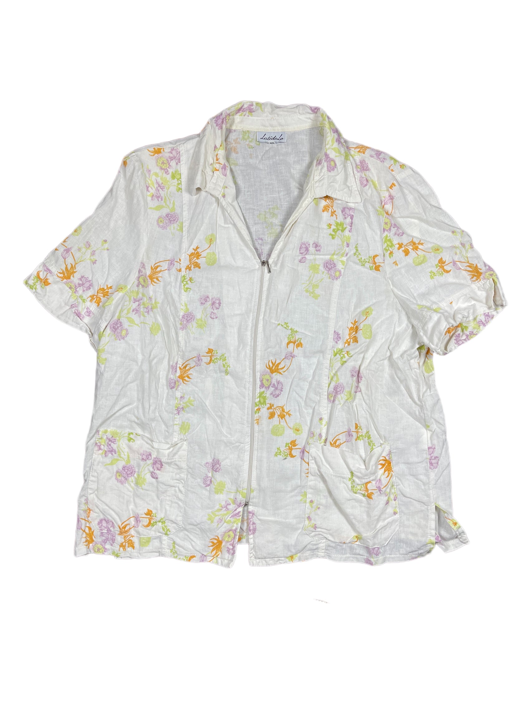 Vintage Latidelo Short Sleeve Top White Multicolor - XL