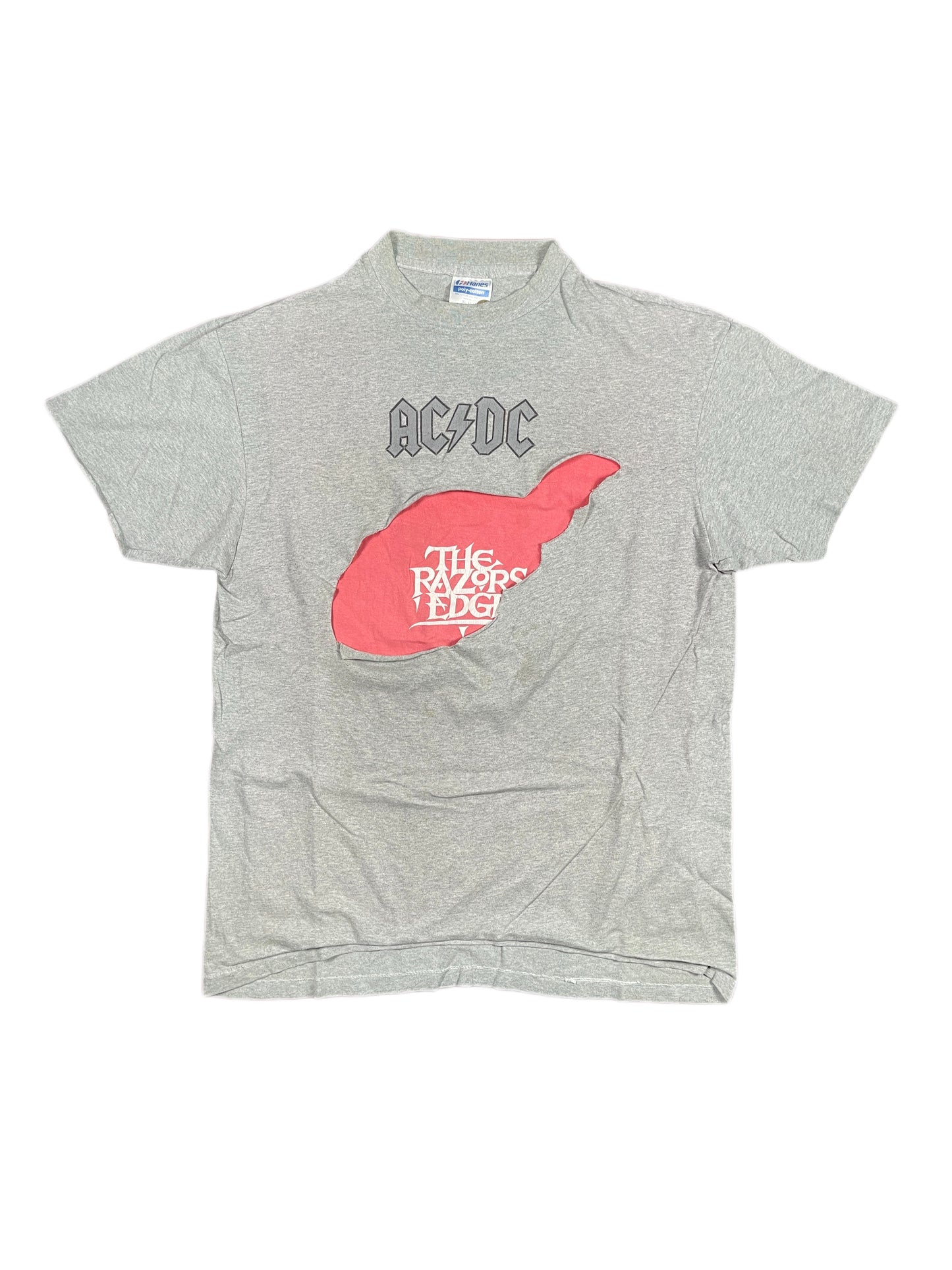 Vintage Hanes ACDC The Razors Edge T-Shirt Gray Pink - XL