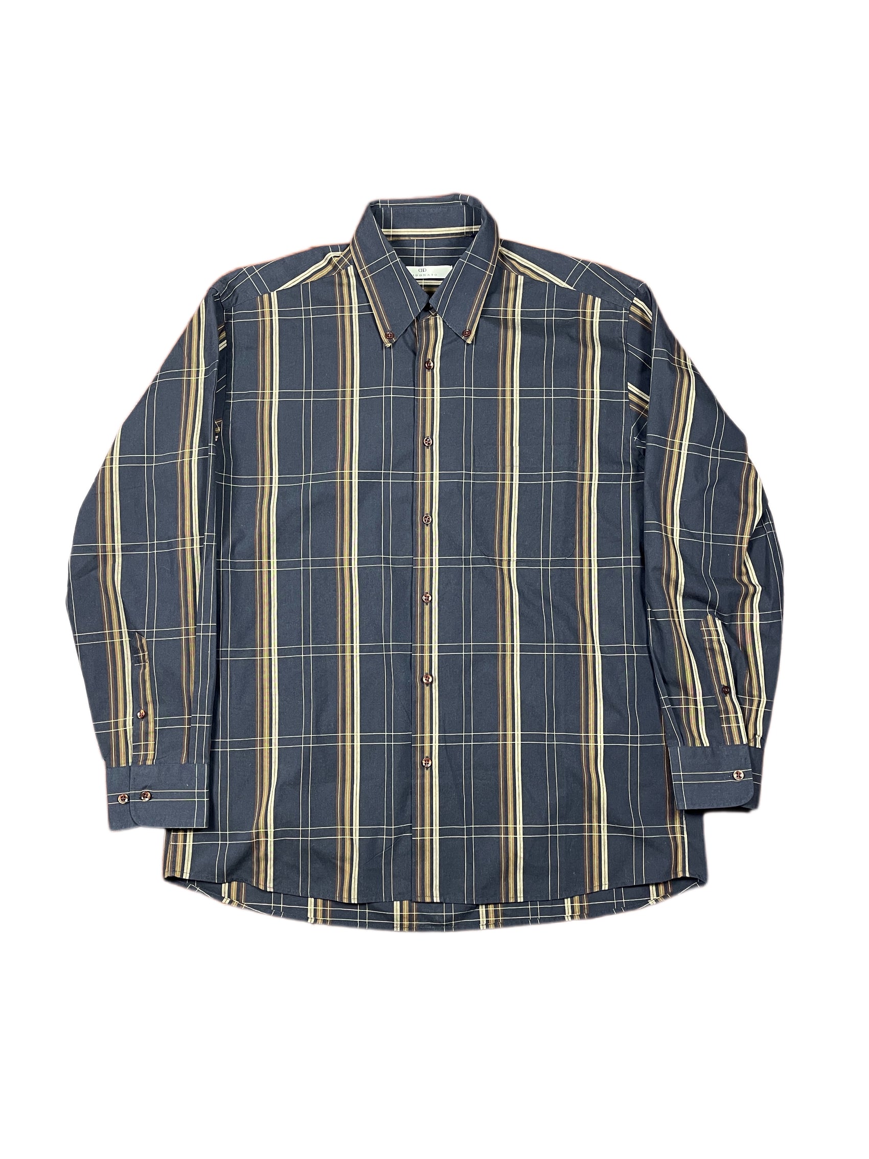 Vintage Didonato Long Sleeve Shirt Checkered Black Brown - L/XL