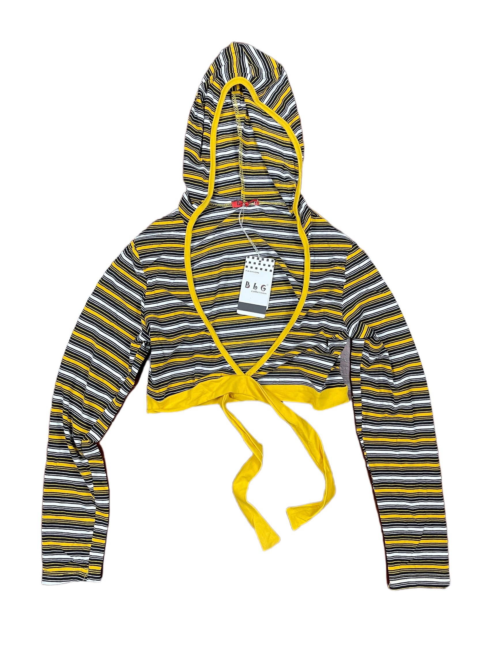 Y2k BbG Long Sleeve Top with Hood Yellow Black - M/L