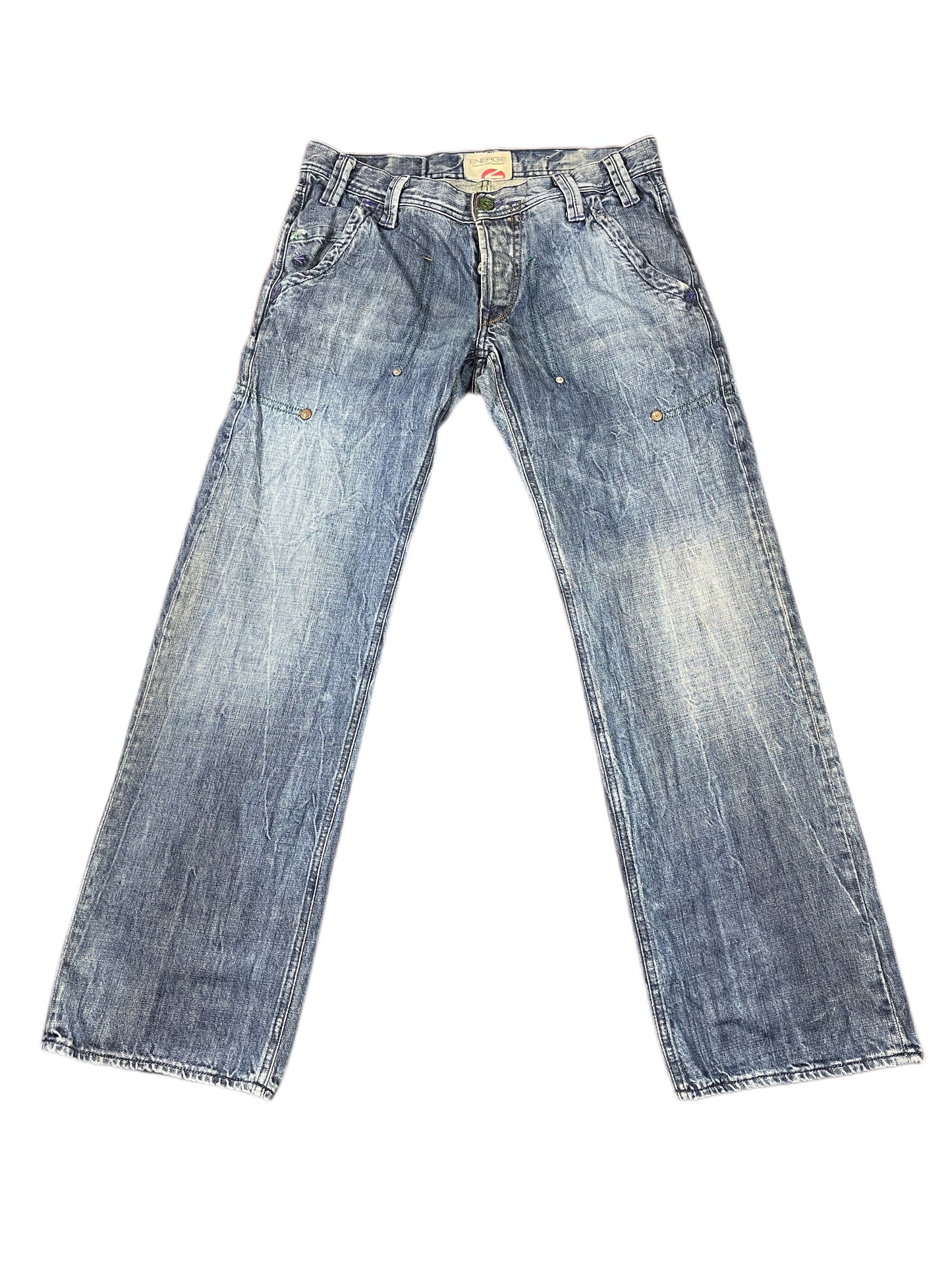Y2k Energie Low Waist Bootcut Denim Pants Blue - L
