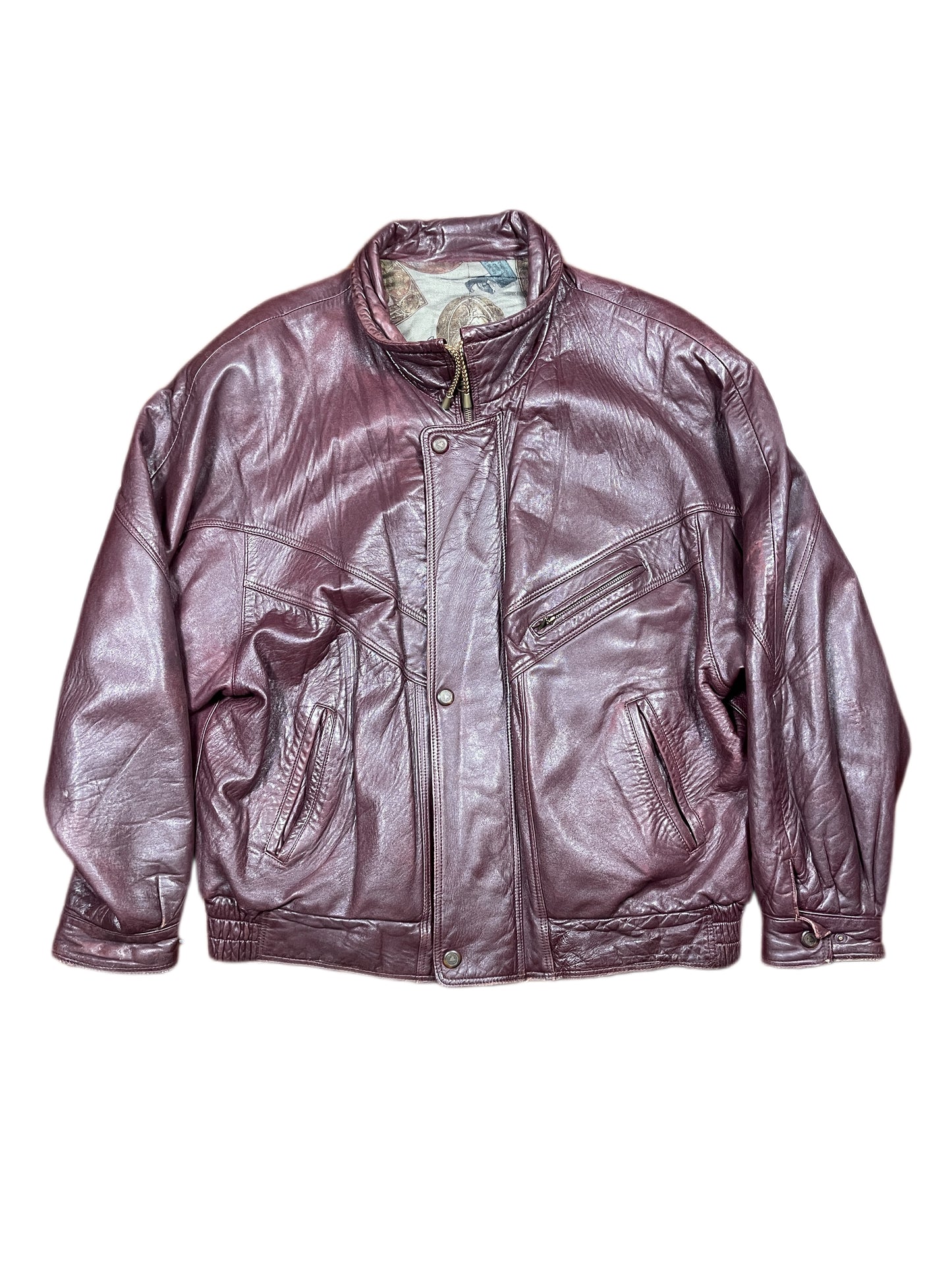 Vintage Leather Jacket Wine Red - XXXL