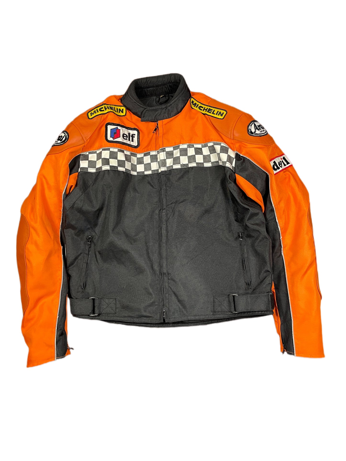 Vintage Motorcycle Racing Jacket Black Orange - XL