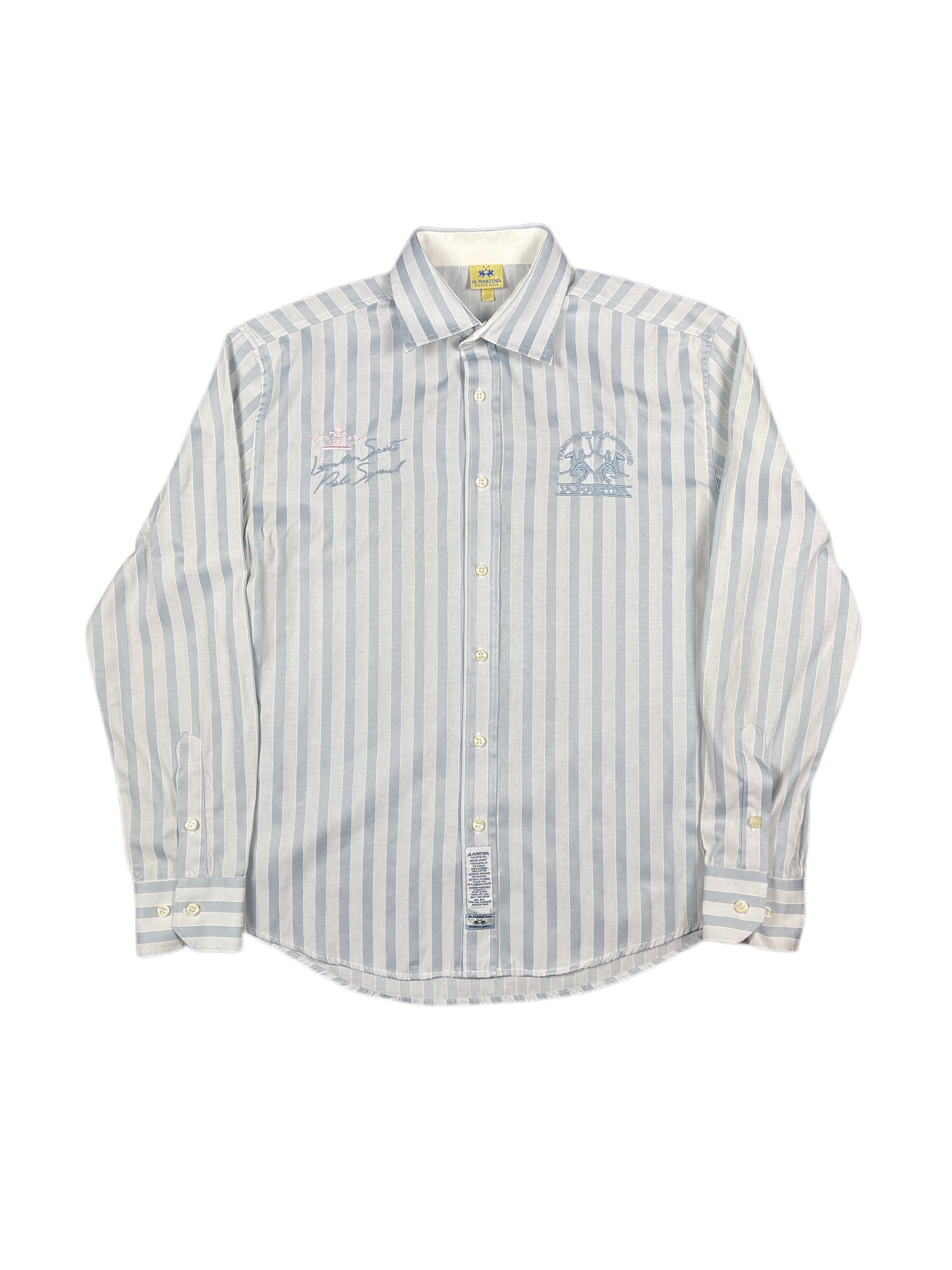 Y2k La Martina Long Sleeve Shirt Metalic Blue - L