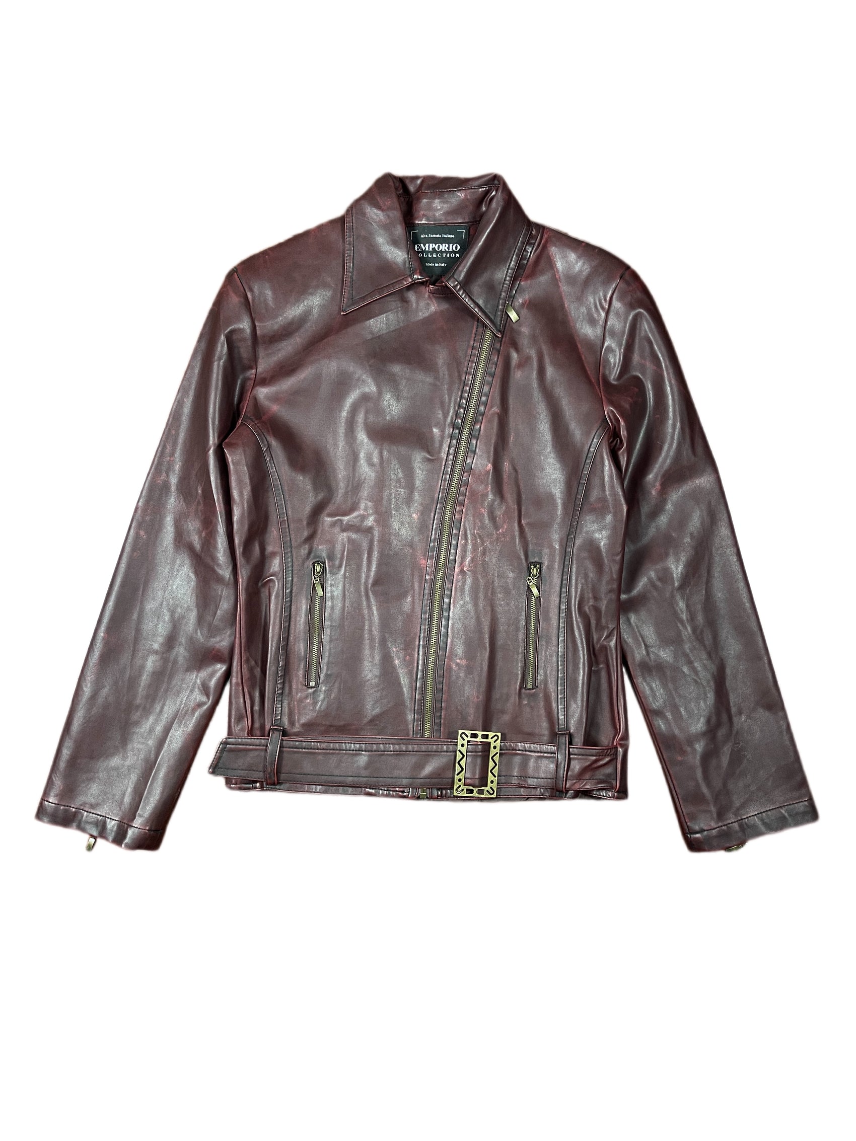 Y2k Emporio Collection Vegan Leather Jacket Red Black - L