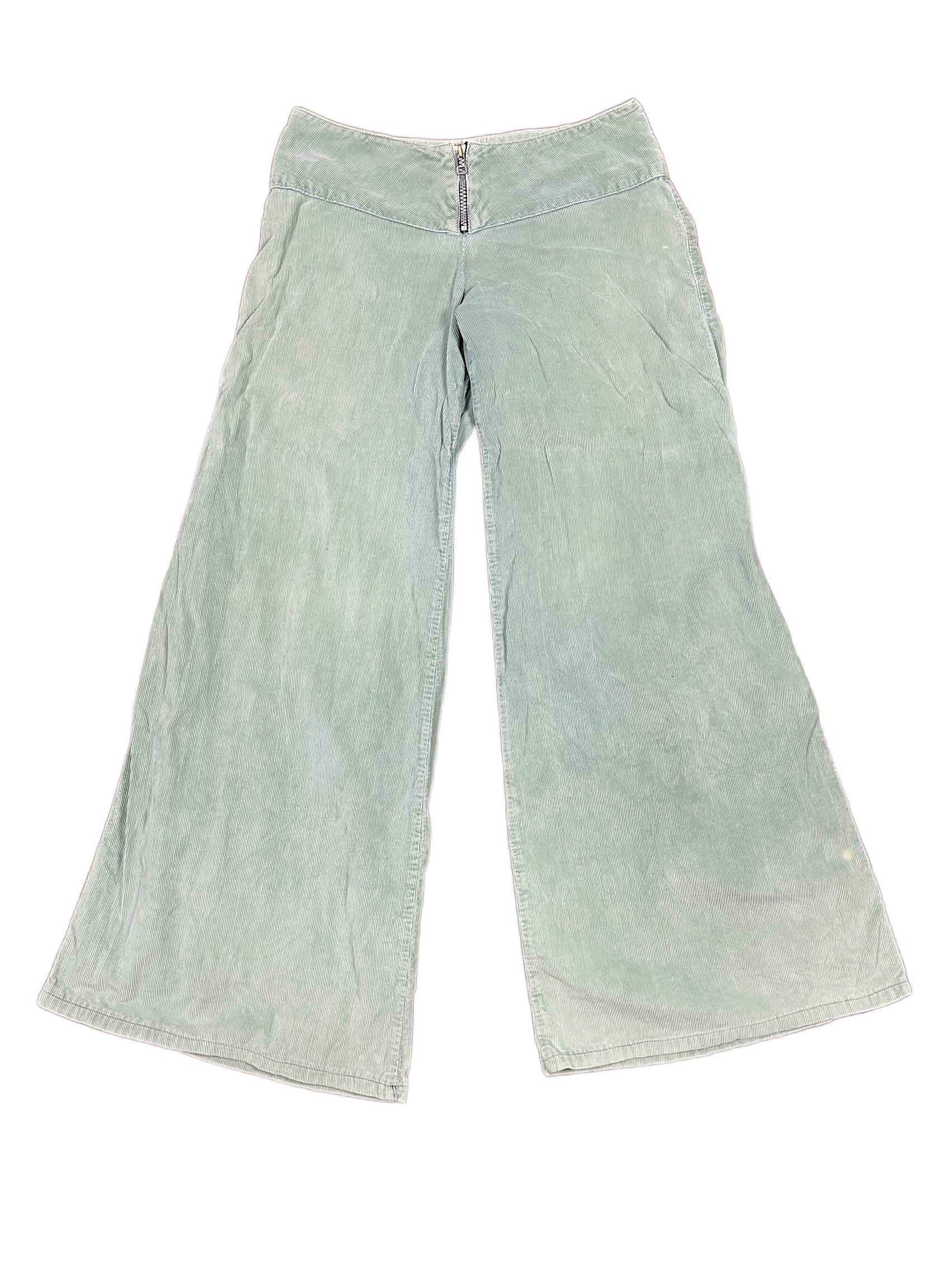 Y2k Motor Low Waist Flared Corduroy Pants Turquoise - S/M