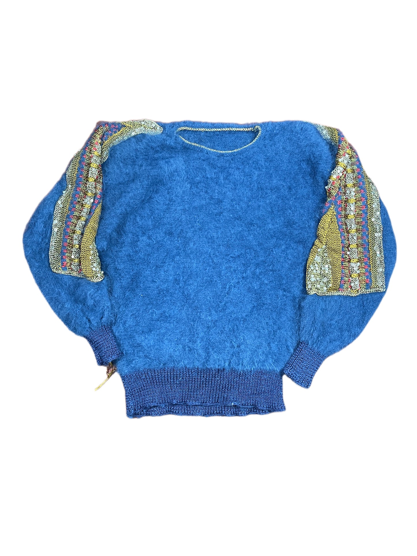 Vintage Knitted Cashmere Mohair Sweatshirt Blue - L