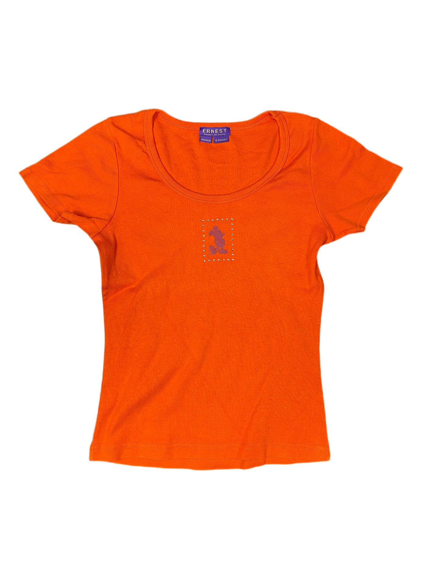 Y2k Ernest Le Gamin Mickey Mouse Disney Short Sleeve Top Orange - M
