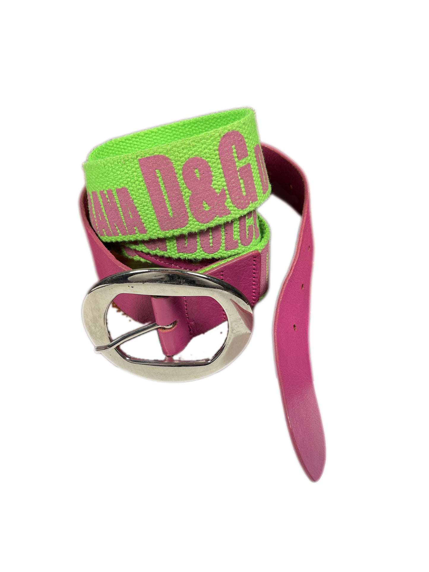 Y2k Dolce & Gabbana 2000s Leather Cotton Belt Neon Green Pink