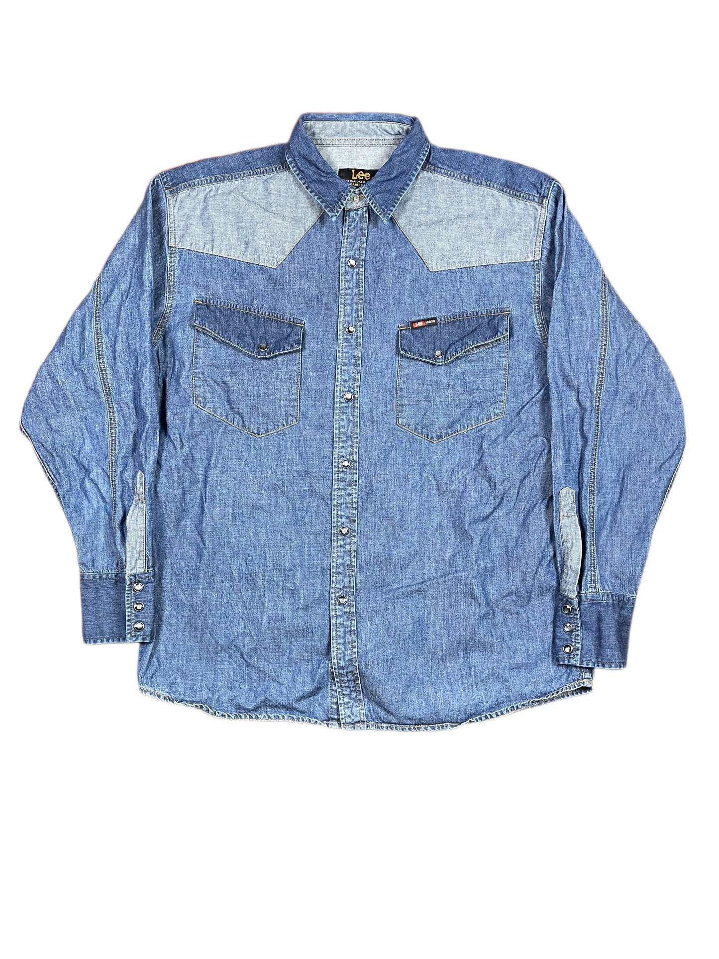 Vintage Lee Denim Long Sleeve Shirt Blue - XL