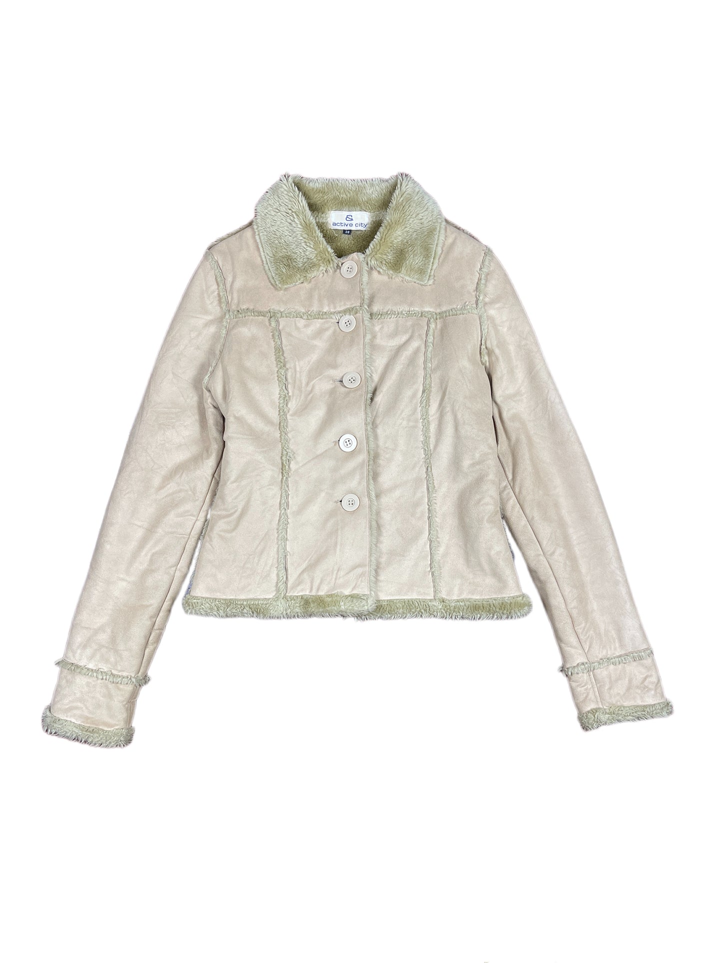 Y2k Active City Fake Faux Fur Jacken Cream Beige - M