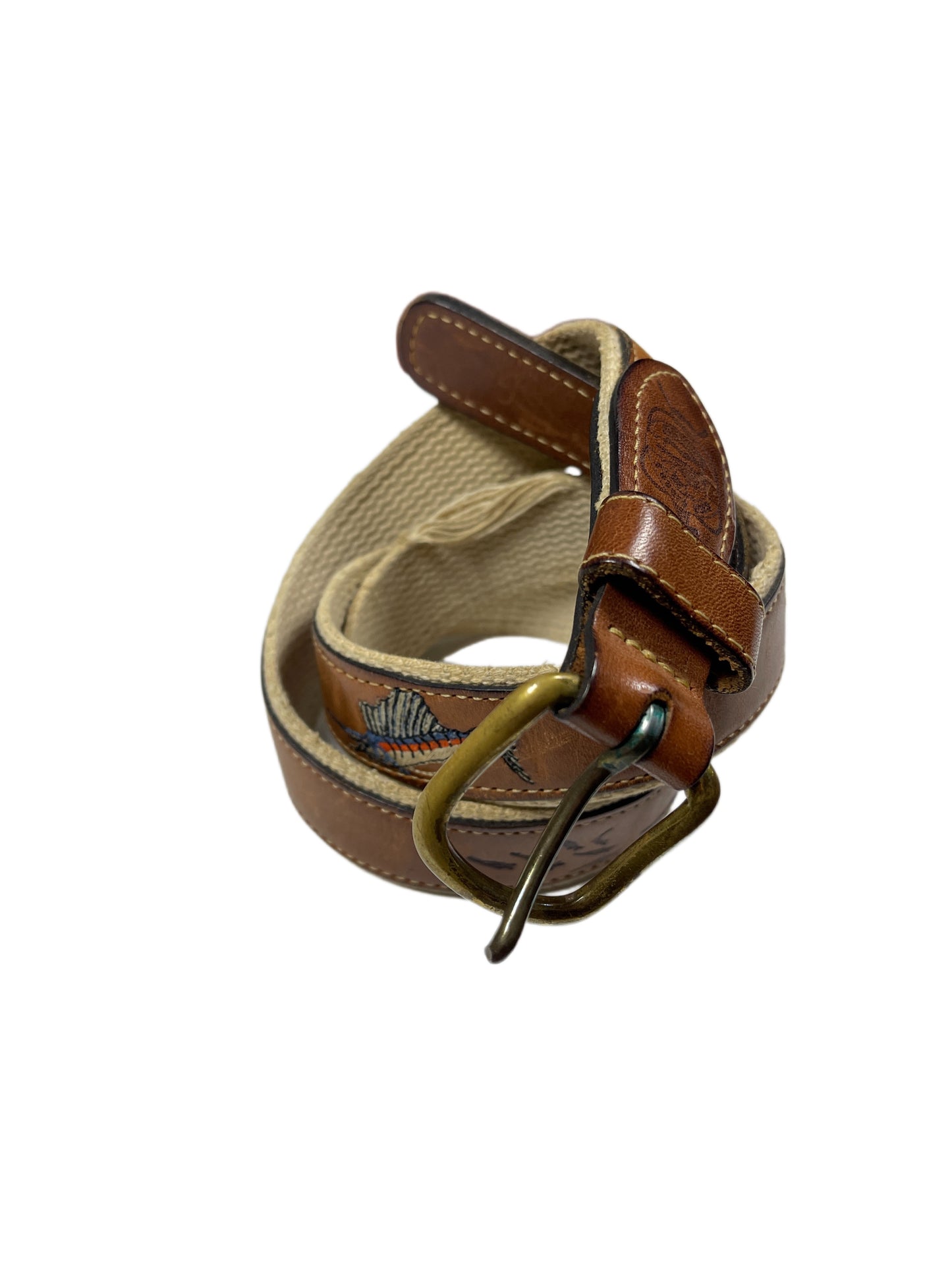 VIntage Reef Riders Belt Cotton Leather Brown Beige