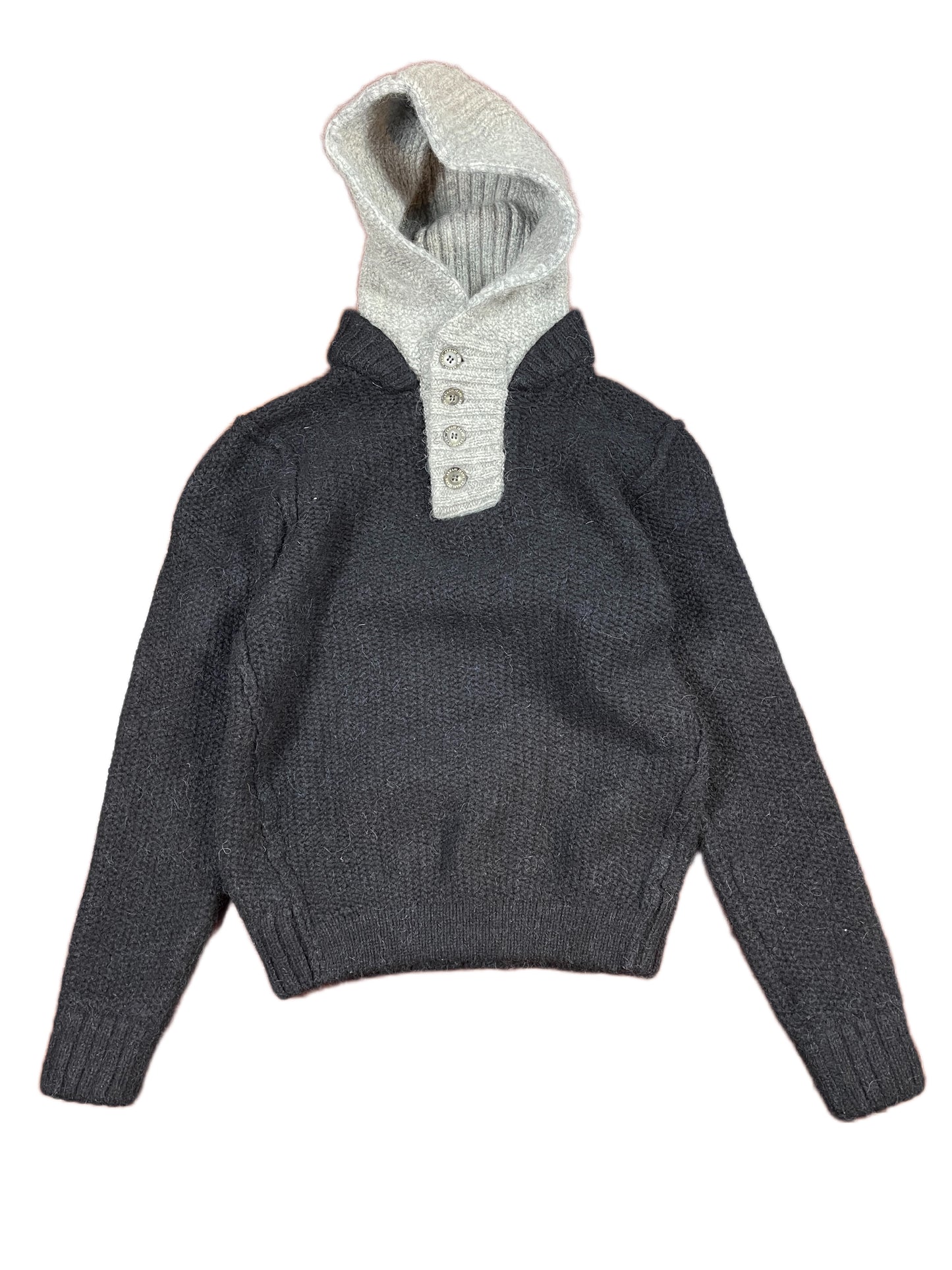 Vintage Armani Jeans Knitted Hooded Sweatshirt Black Gray - XXL