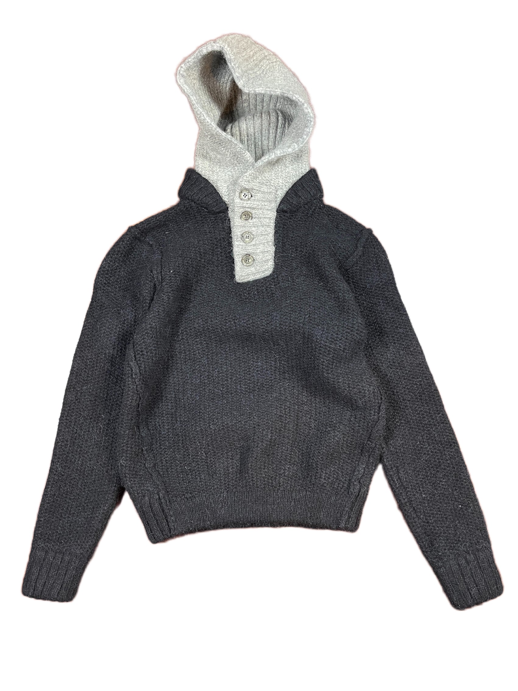 Vintage Armani Jeans Knitted Hooded Sweatshirt Black Gray - XXL