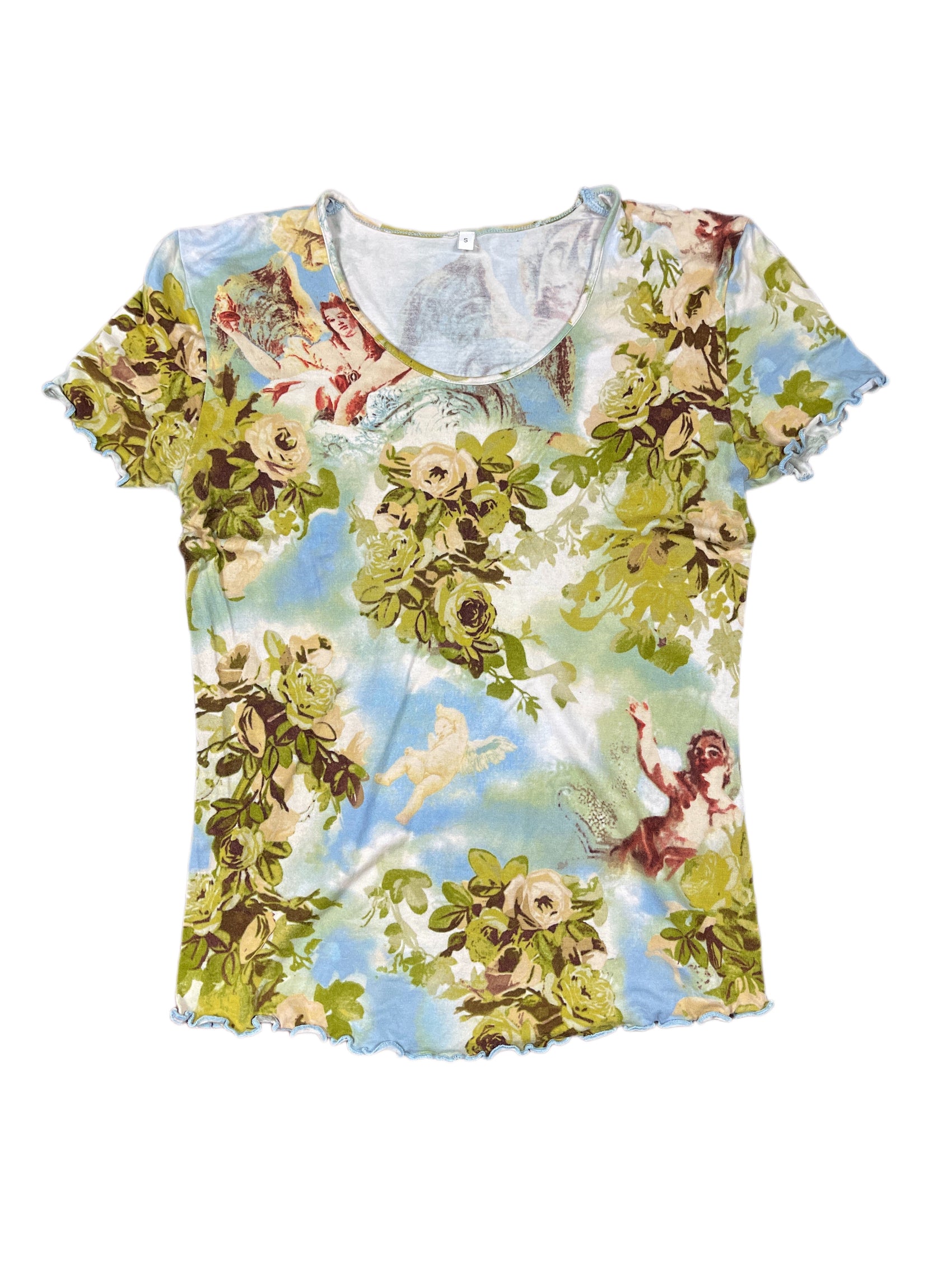 Y2k Short Sleeve Top Green Blue - S