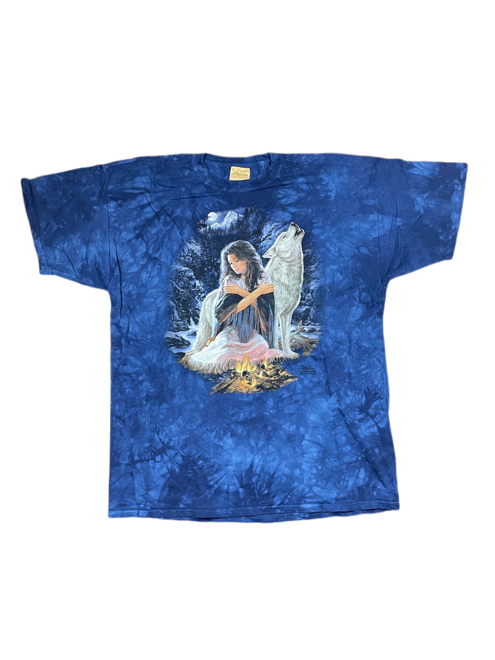 Vintage The Mountain 2004 Wolf Tie-Die T-Shirt Blue - XXXL