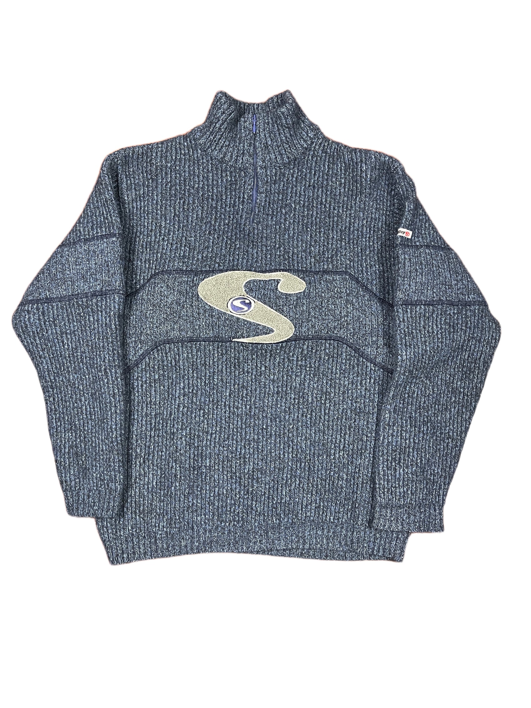 Vintage Sun Valley Knitted Zip Sweatshirt Blue - M