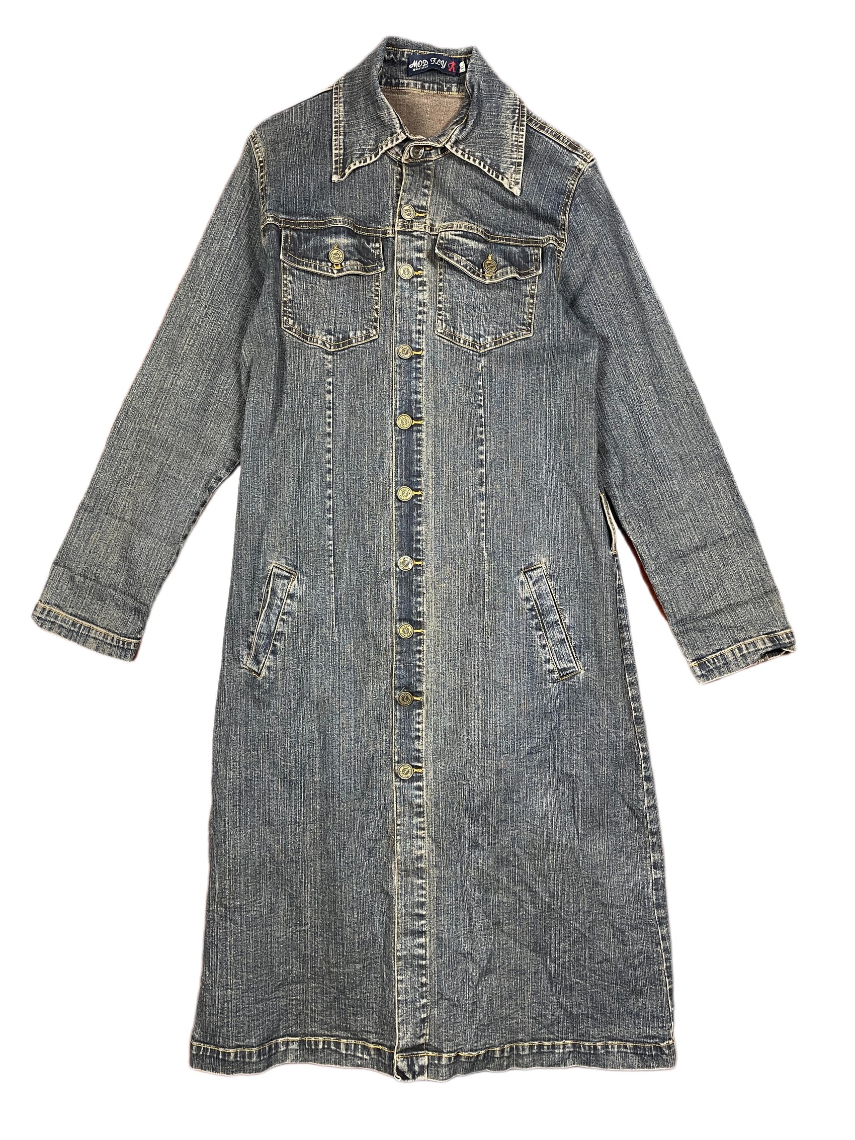 Vintage Mod Fly Denim Long Sleeve Dress Blue - XL