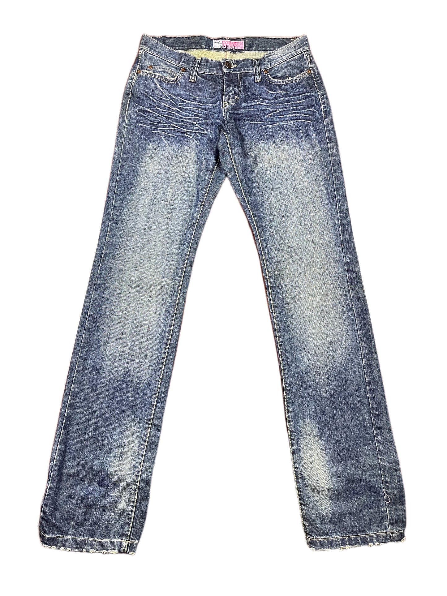 Y2k Displaj Low Waist Bootcut Denim Pants Blue - XL
