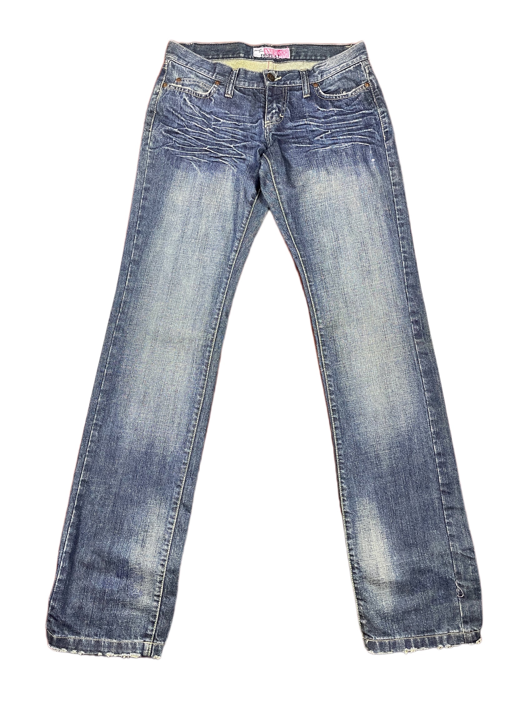 Y2k Displaj Low Waist Bootcut Denim Pants Blue - XL